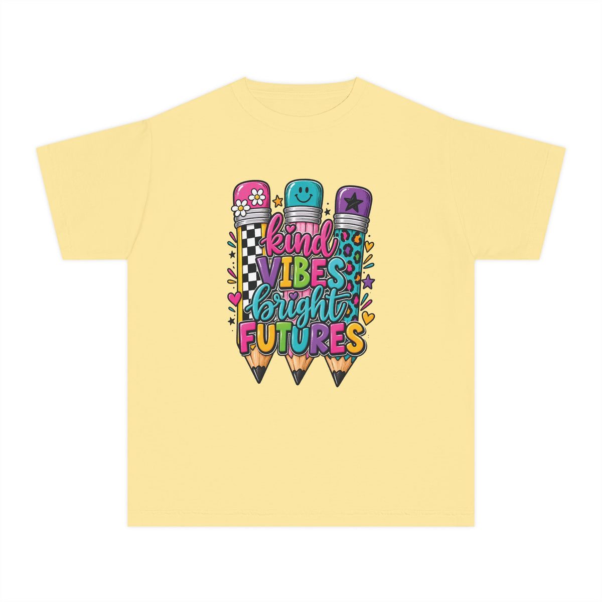 "Kind Vibes Bright Futures" Colorful Pencil Graphic Tee