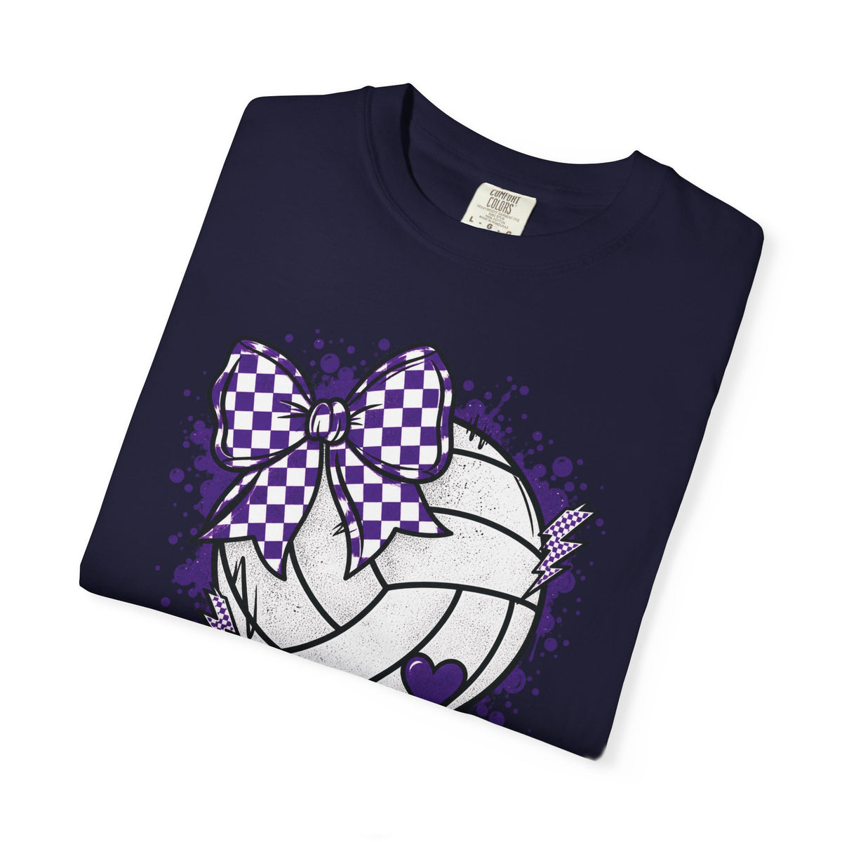 Volleyball Heart Purple Bow Graphic Tee