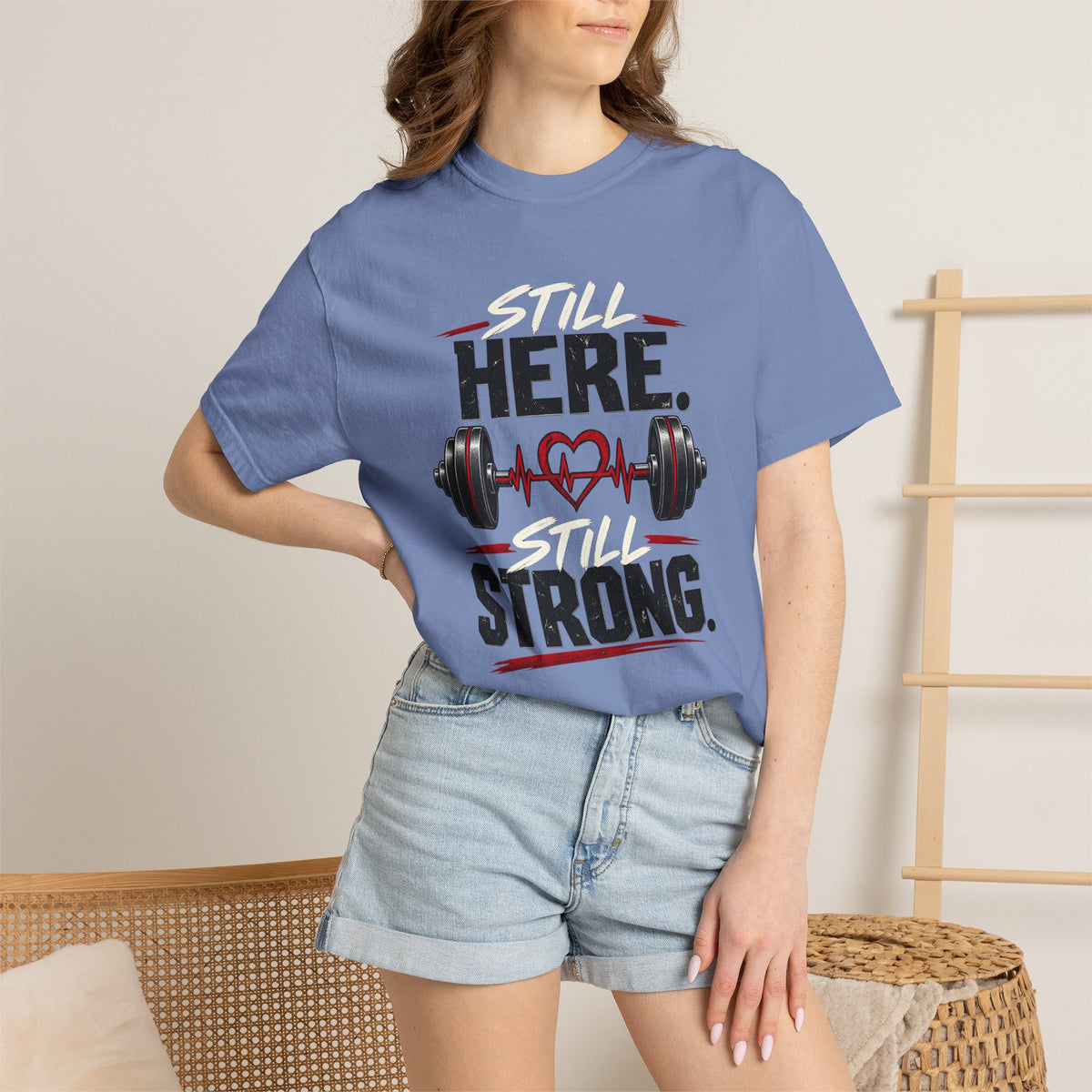 Here Strong Weightlifting TShirt Fitness Gym Graphic Tee