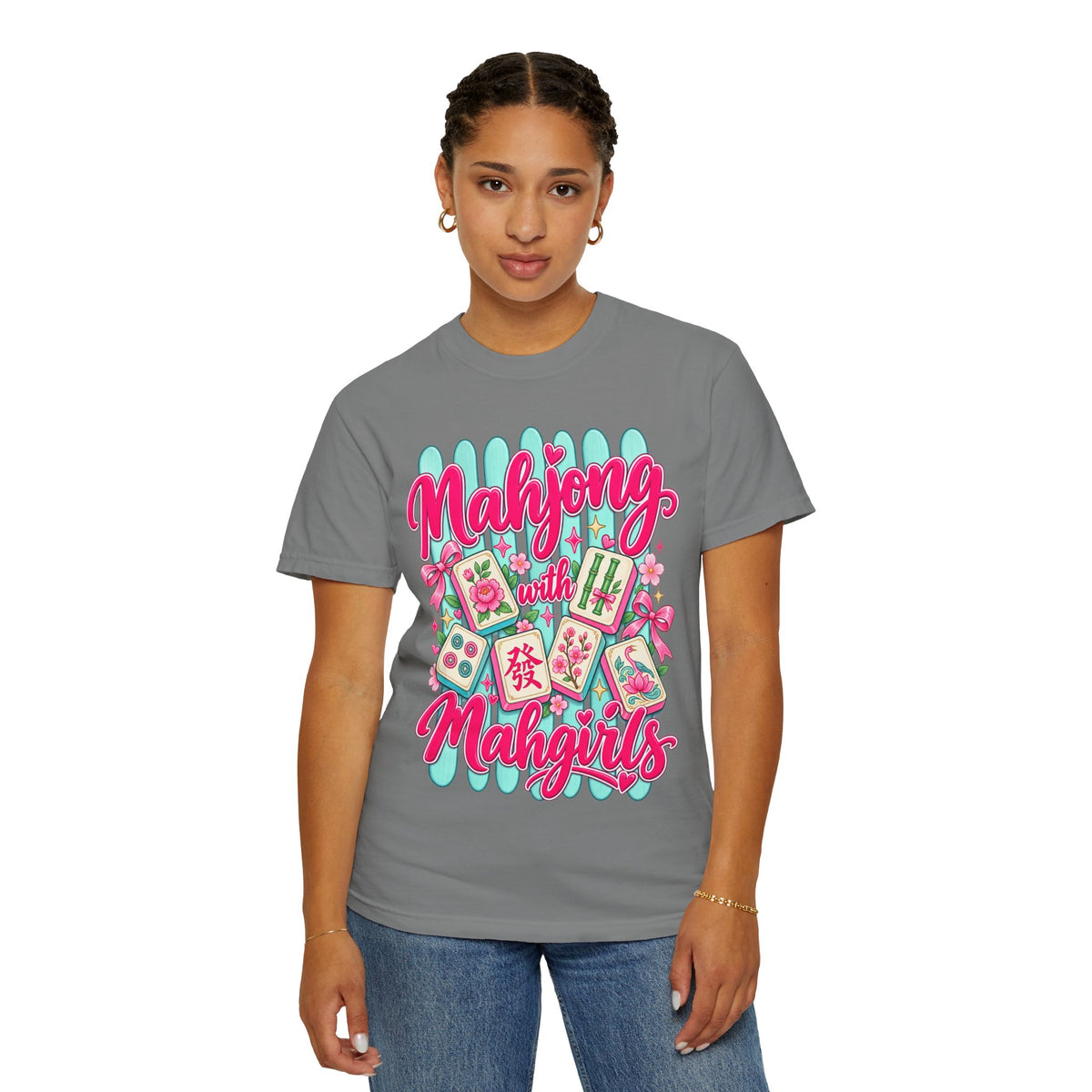 Mahjong with Mahgirls T-Shirt — Cute Floral Mahjong Tiles Tee for Mahjong Lovers