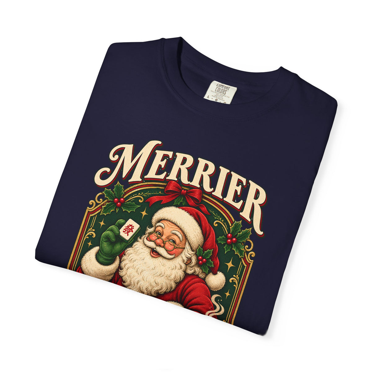 Merrier Playing Mahjong Vintage Santa Holiday Tee