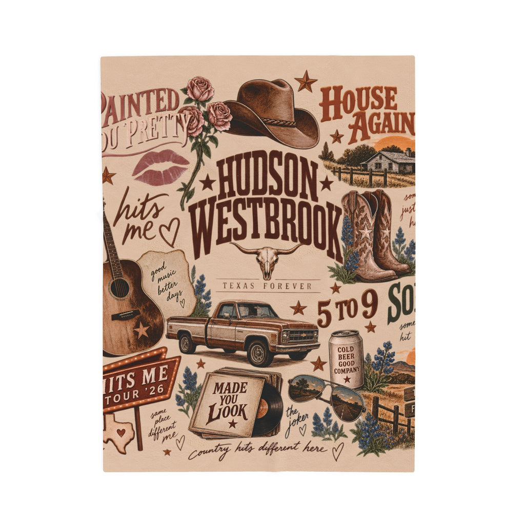 Plush Blanket Retro Country Music Collage Throw