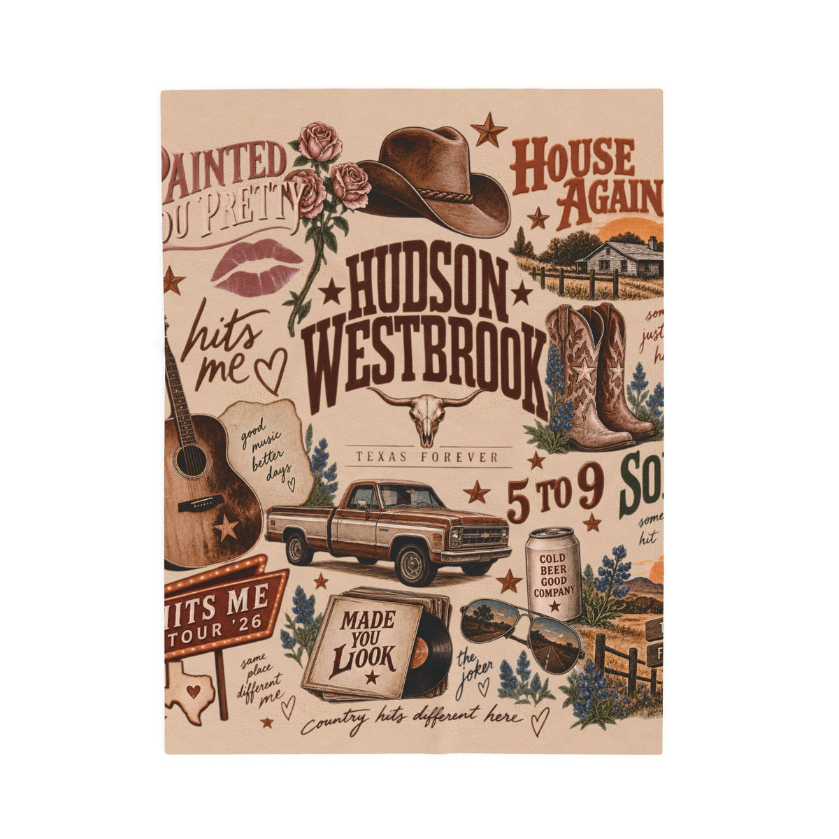 Plush Blanket Retro Country Music Collage Throw