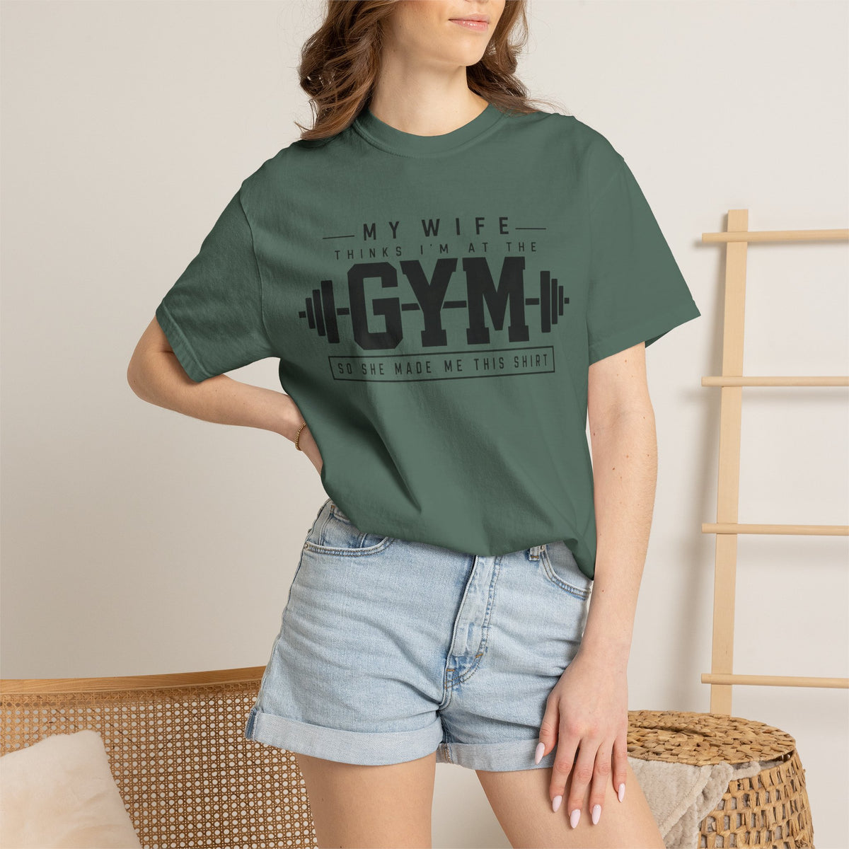 My Wife Thinks I’m at the Gym TShirt  Funny Weightlifting Husband Tee