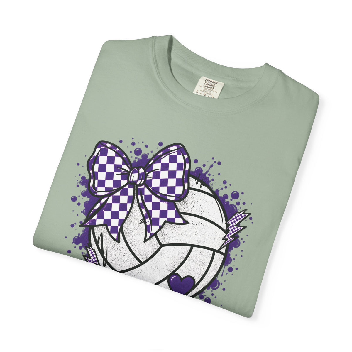 Volleyball Heart Purple Bow Graphic Tee