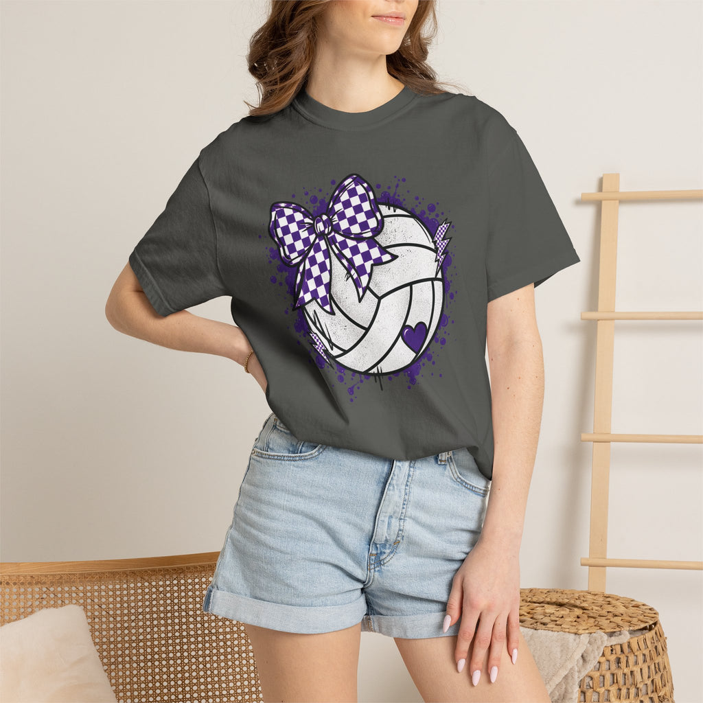 Volleyball Heart Purple Bow Graphic Tee
