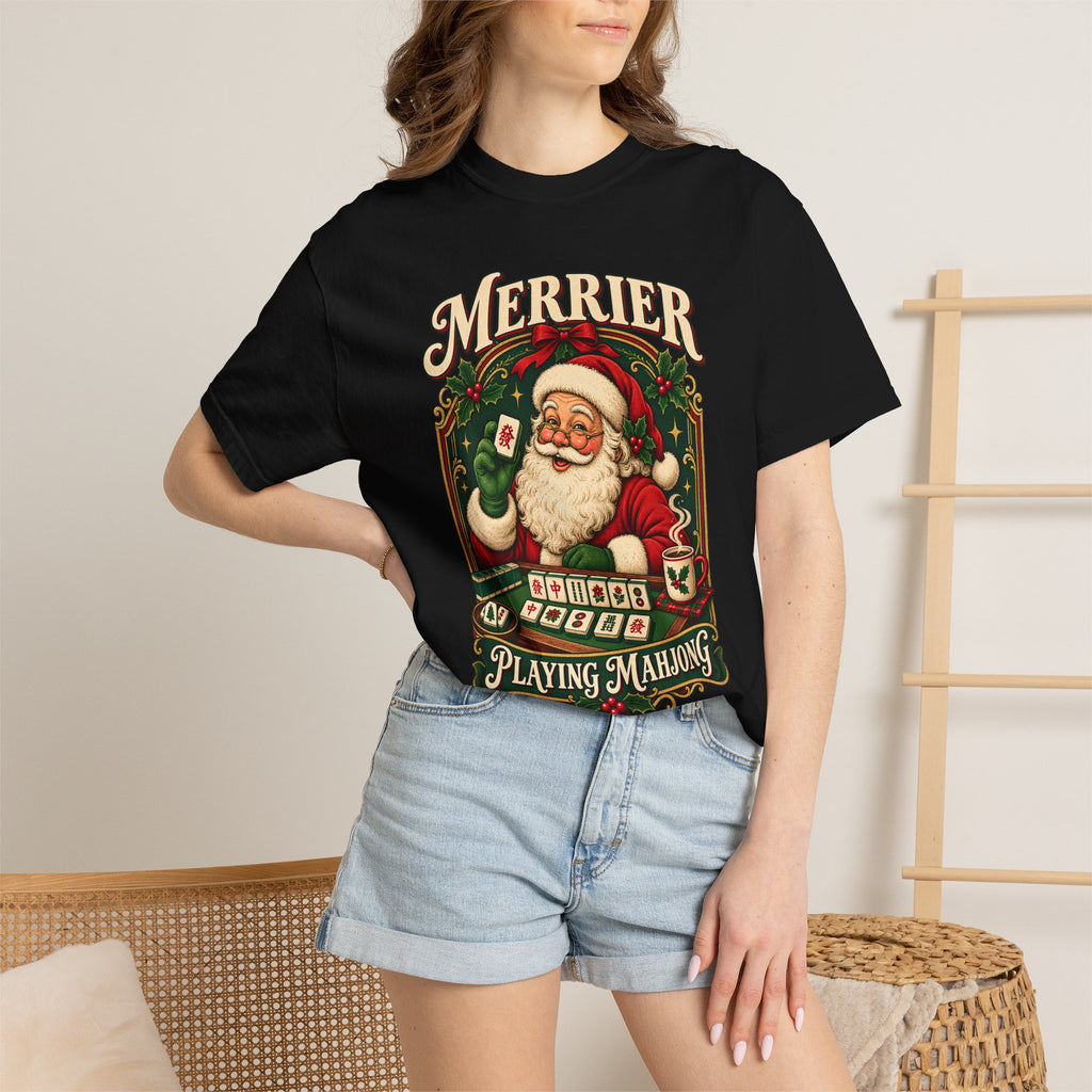 Merrier Playing Mahjong Vintage Santa Holiday Tee