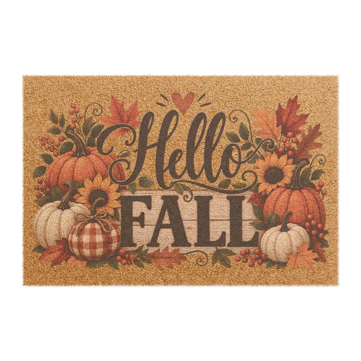 Hello Fall Doormat Autumn Pumpkins Sunflowers Welcome Mat