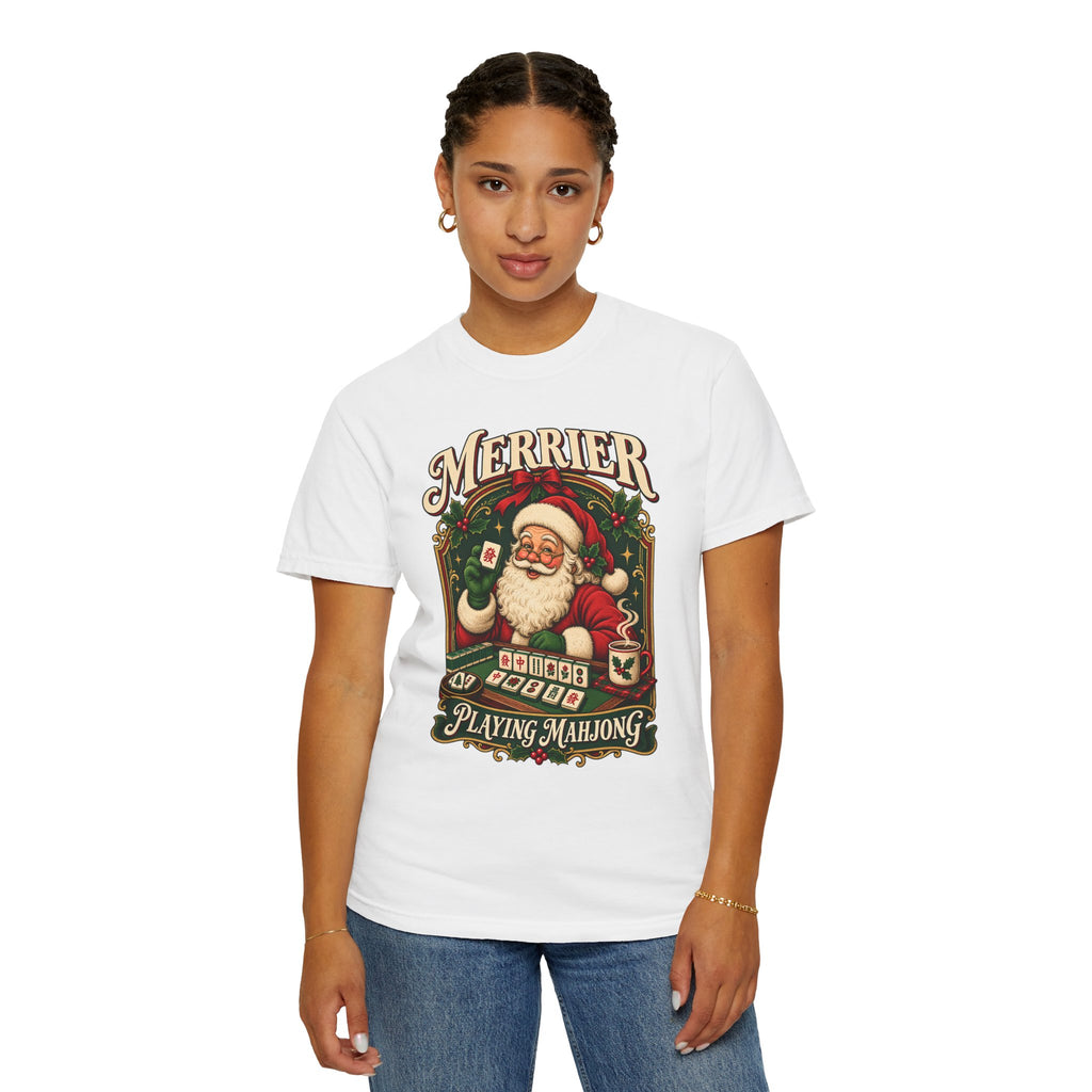 Merrier Playing Mahjong Vintage Santa Holiday Tee