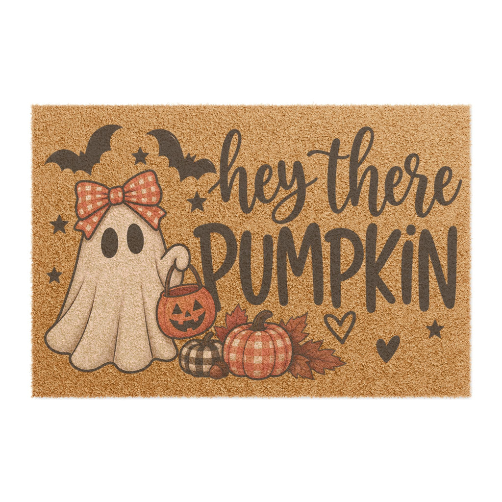 Hey There Pumpkin Halloween Doormat Cute Ghost Pumpkin Fall Welcome Mat