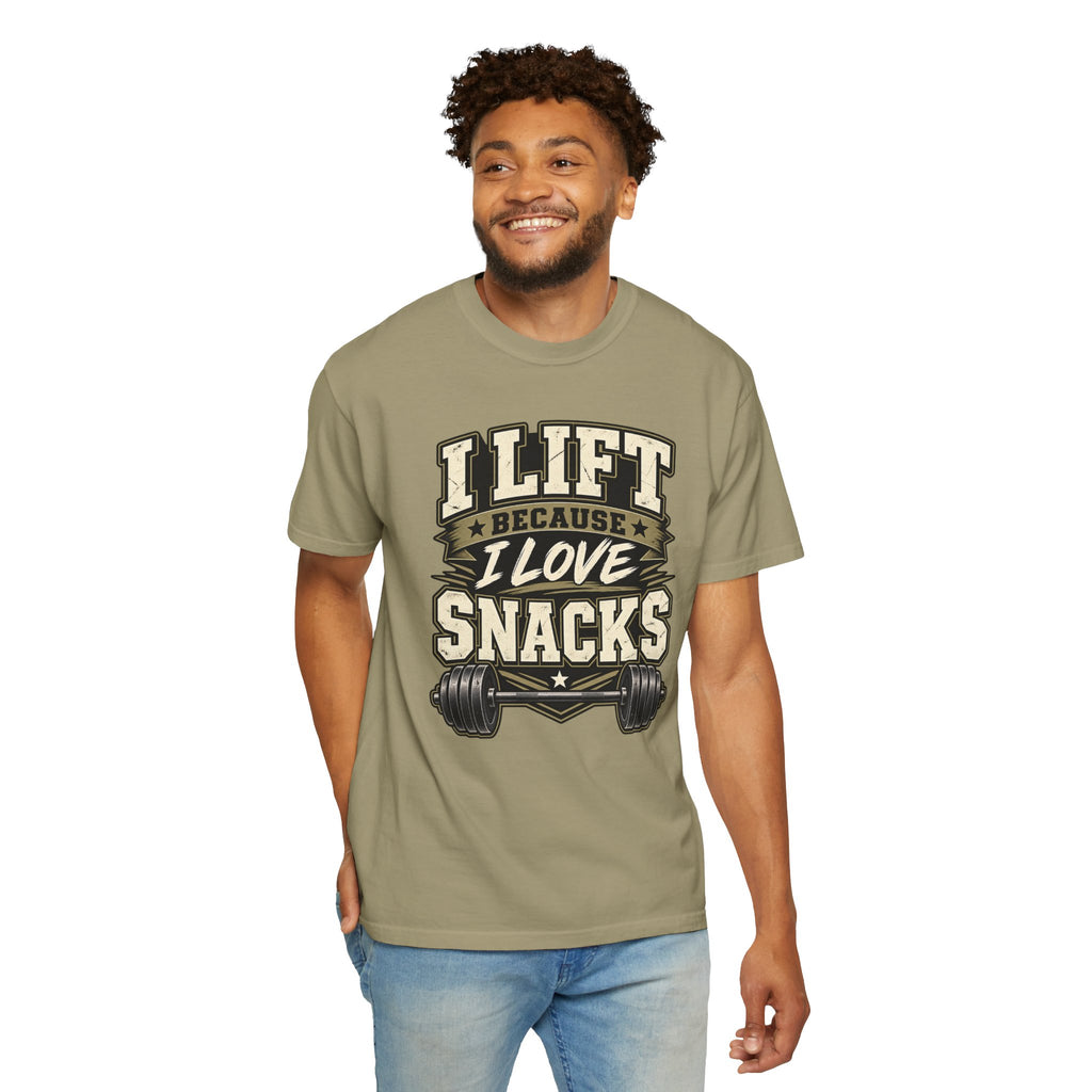 I Lift Because I Love Snacks T-Shirt — Funny Gym Weightlifting Tee