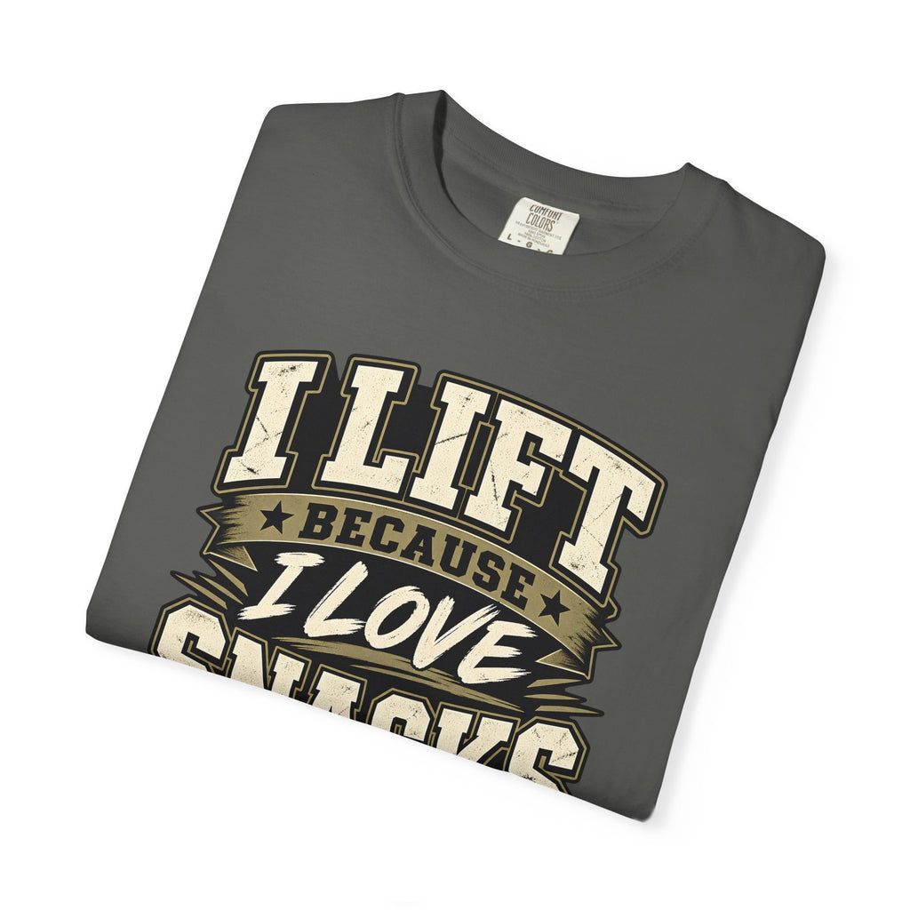 I Lift Because I Love Snacks T-Shirt — Funny Gym Weightlifting Tee