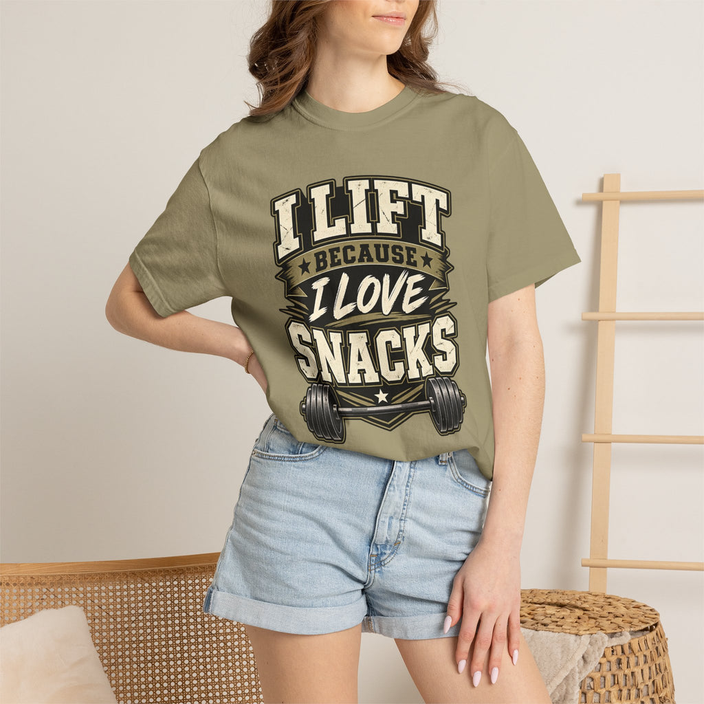 I Lift Because I Love Snacks T-Shirt — Funny Gym Weightlifting Tee