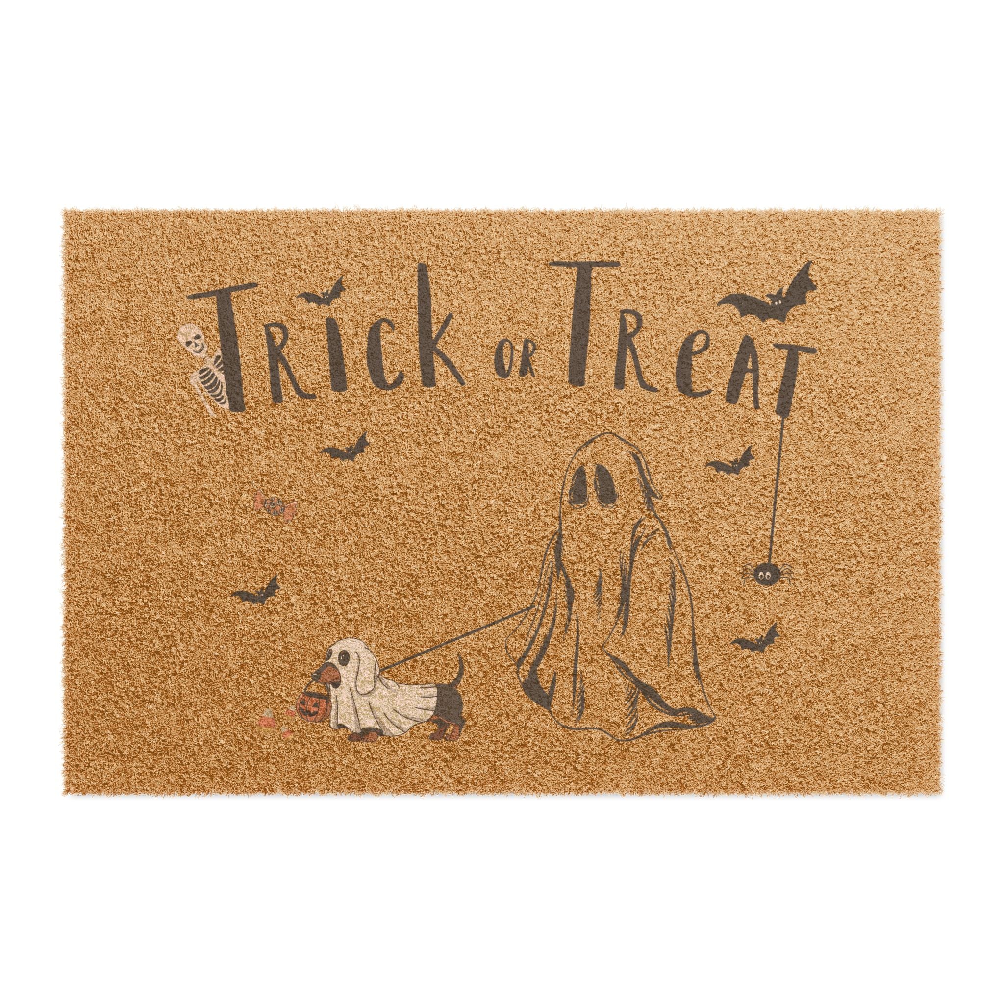 Trick or Treat Halloween Doormat — Ghost & Pup Porch Welcome Mat