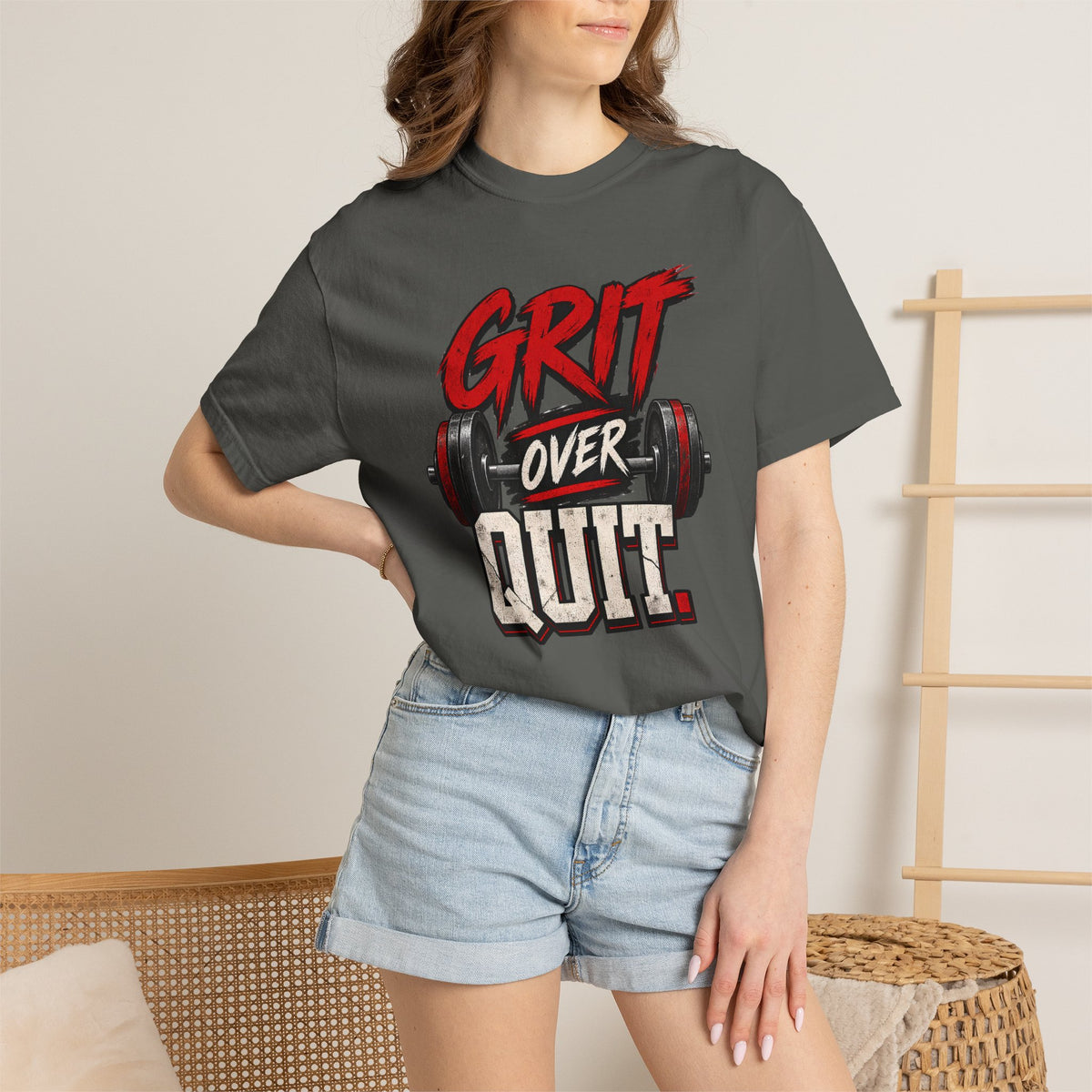 Grit Over Quit TShirt Motivational Weightlifting Gym Tee