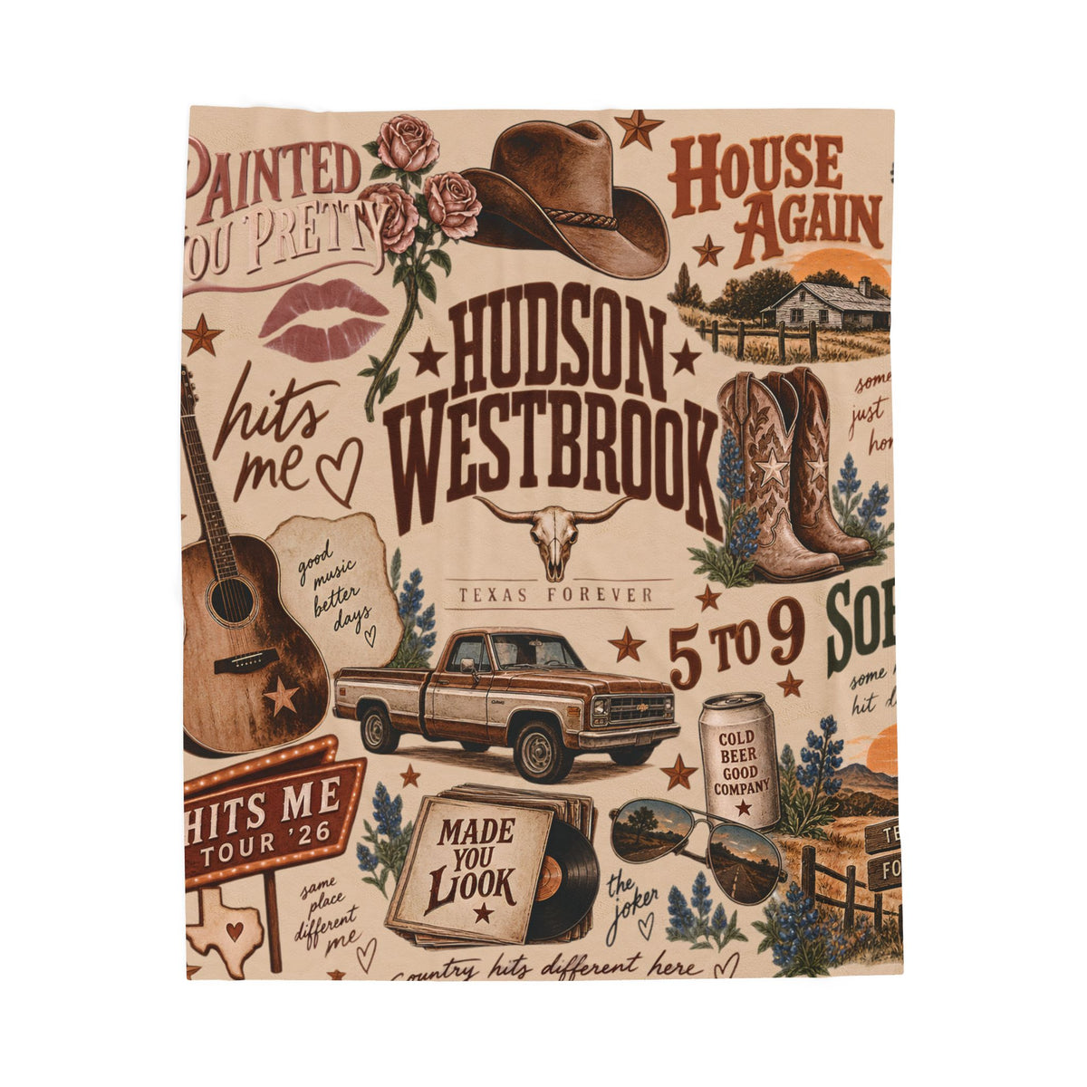 Plush Blanket Retro Country Music Collage Throw