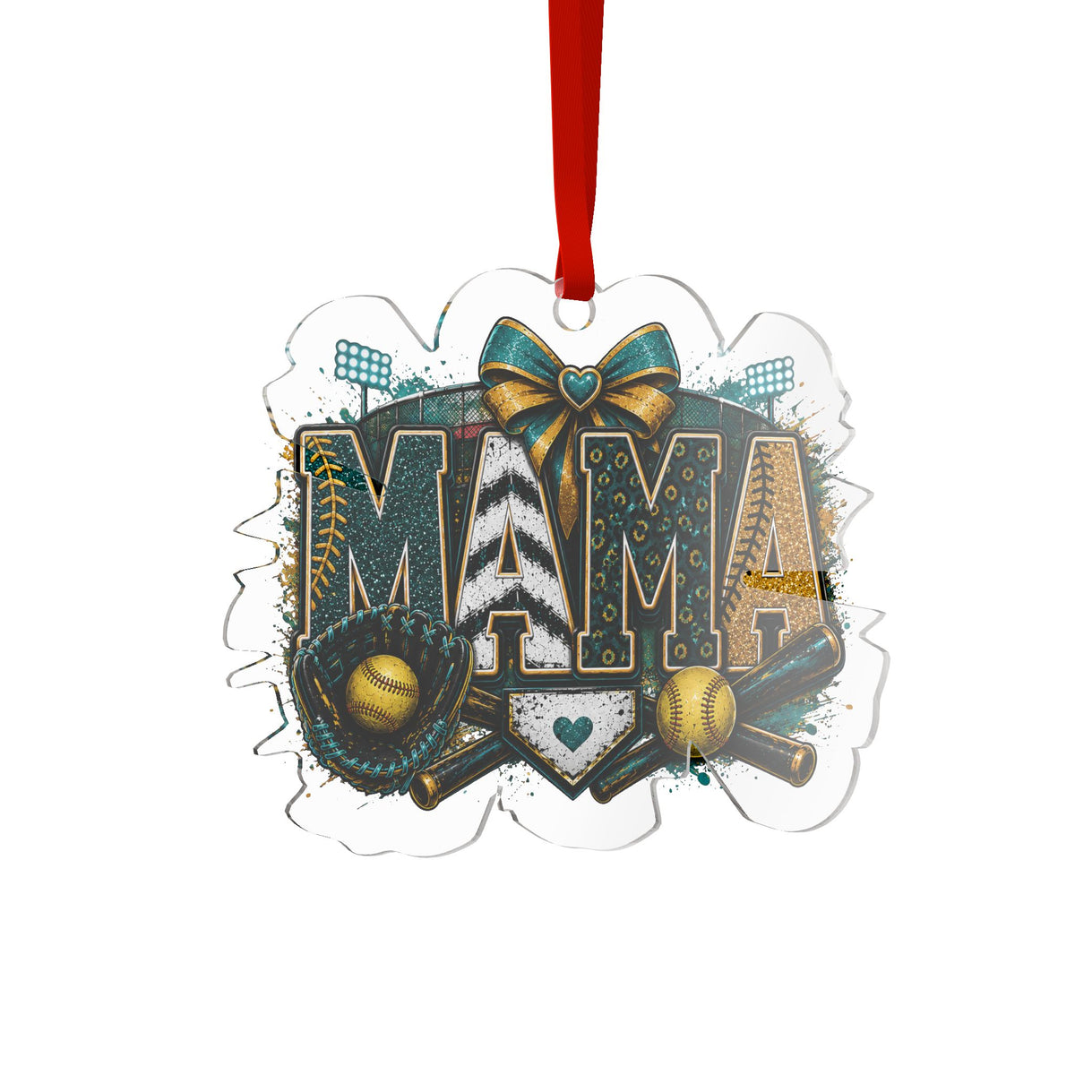 Mama Softball Baseball Ornament — Custom Cut Acrylic Sports Mom Holiday Ornament