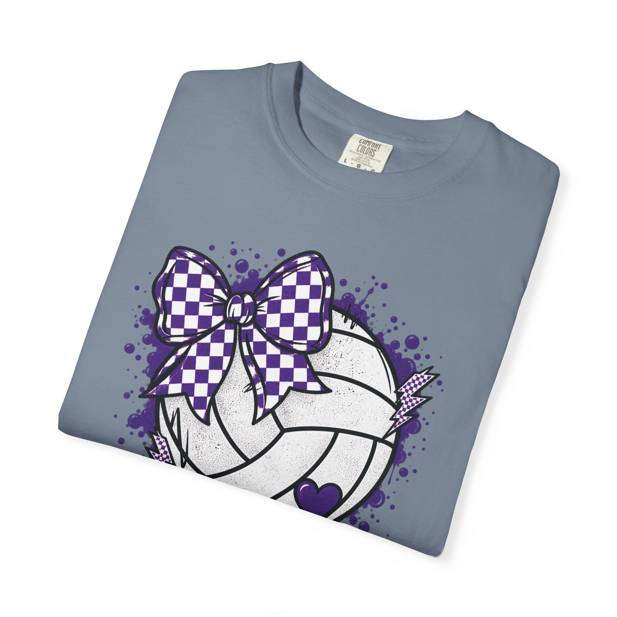 Volleyball Heart Purple Bow Graphic Tee