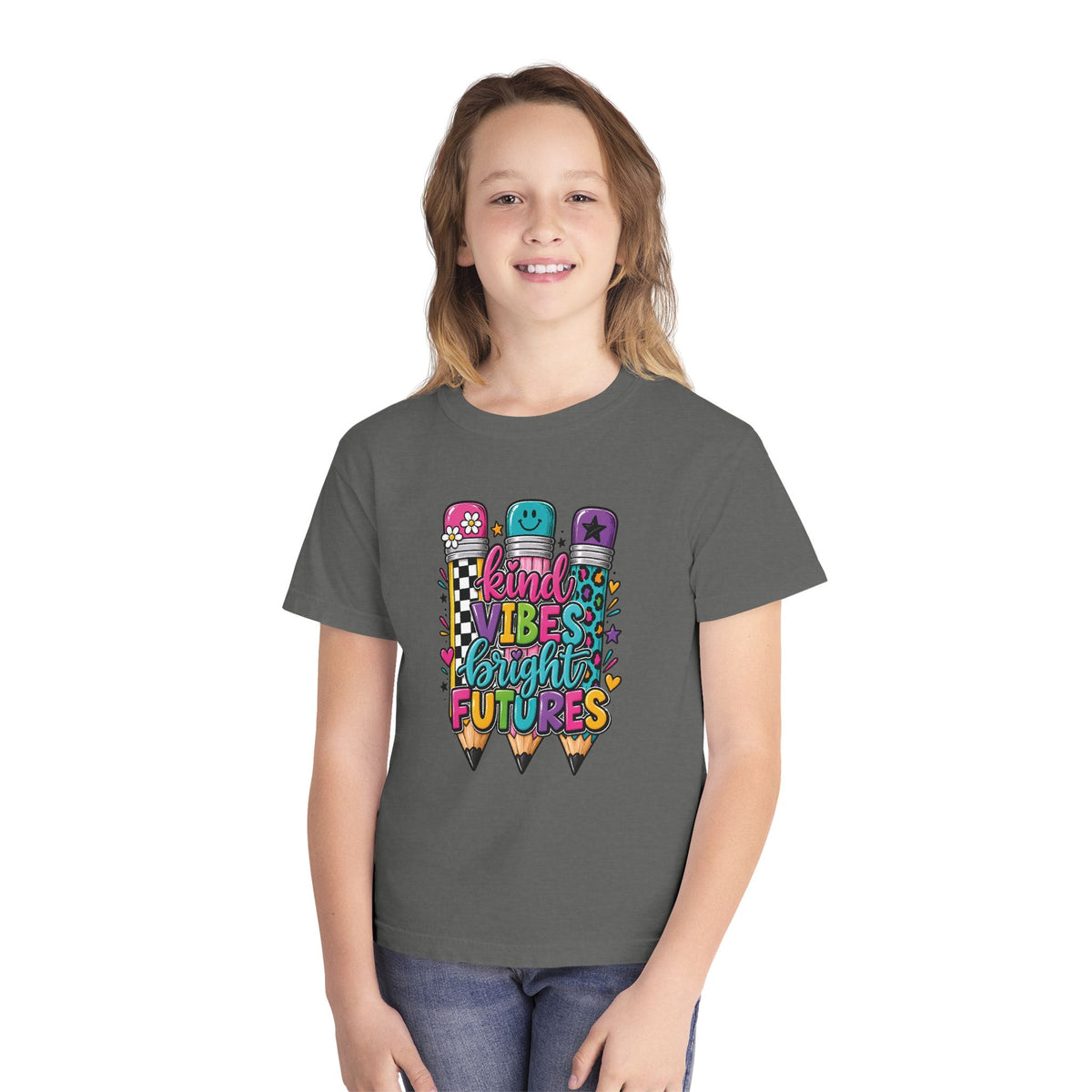 "Kind Vibes Bright Futures" Colorful Pencil Graphic Tee