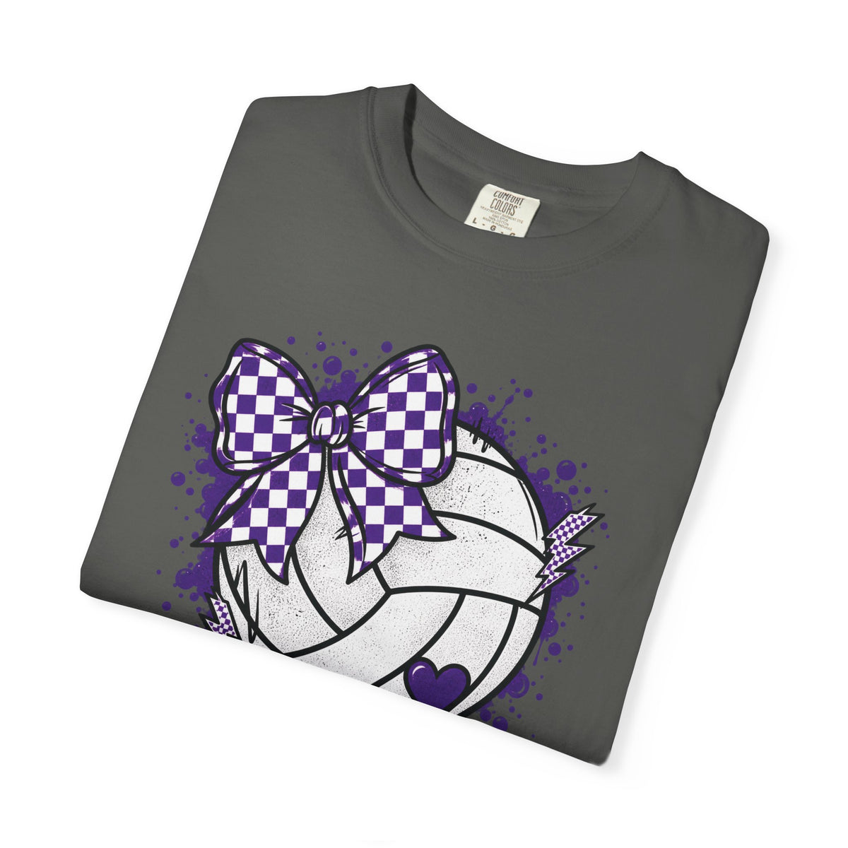 Volleyball Heart Purple Bow Graphic Tee
