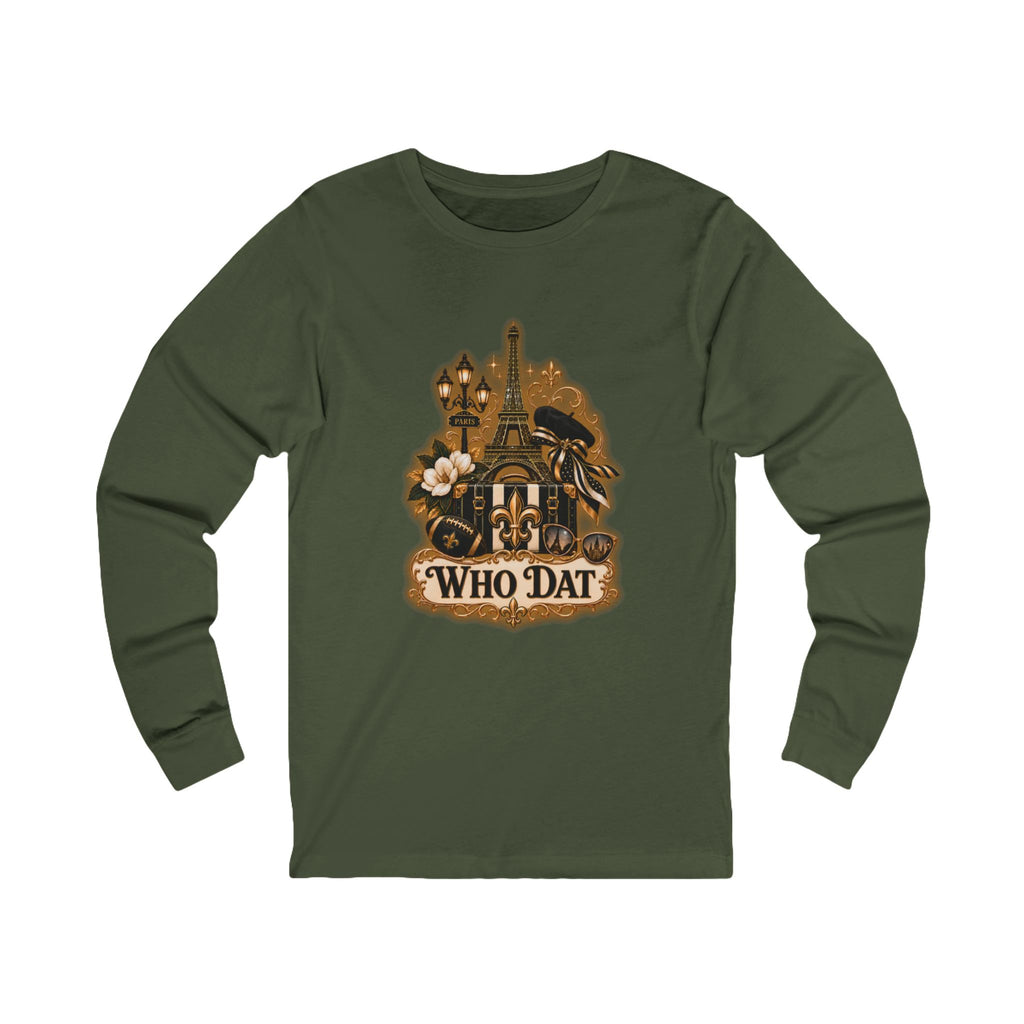 Who Dat Long Sleeve Tee — Vintage New Orleans Fleur-de-Lis Design