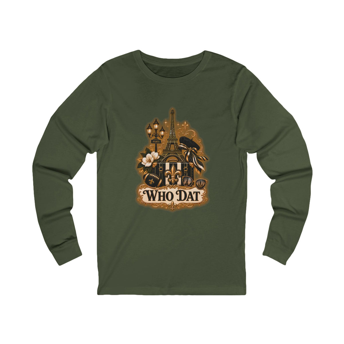 Who Dat Long Sleeve Tee — Vintage New Orleans Fleur-de-Lis Design