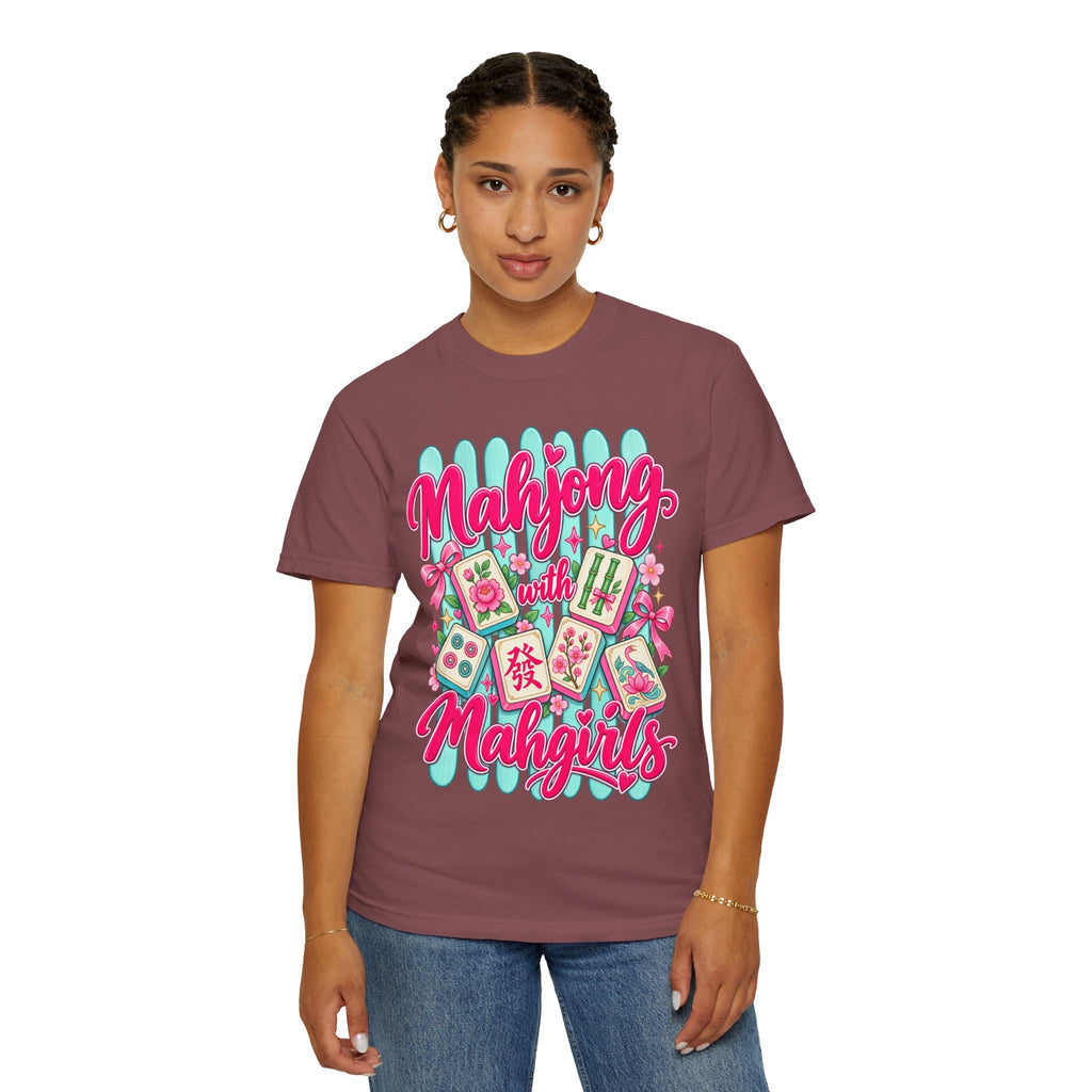Mahjong with Mahgirls T-Shirt — Cute Floral Mahjong Tiles Tee for Mahjong Lovers