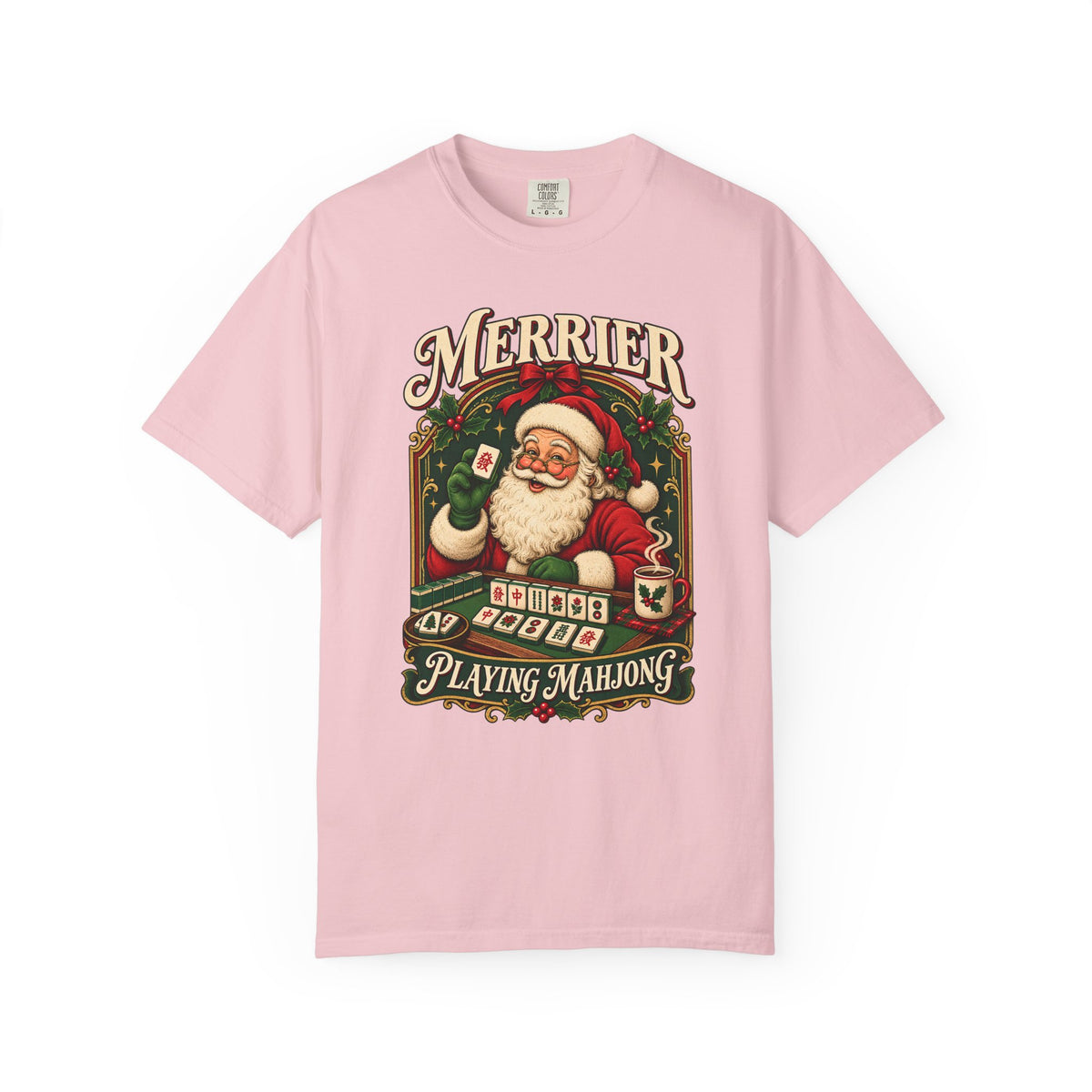 Merrier Playing Mahjong Vintage Santa Holiday Tee