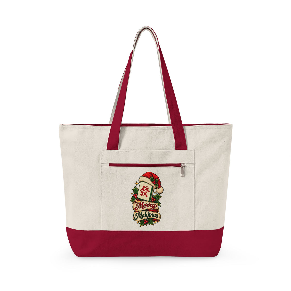 Christmas Canvas Mahjong Zippered Tote