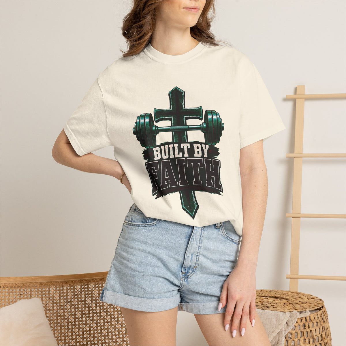 Built by Faith Cross & Barbell T-Shirt