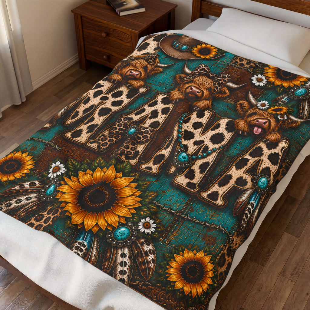 MAMA Highland Cow | Cozy Fleece Blanket