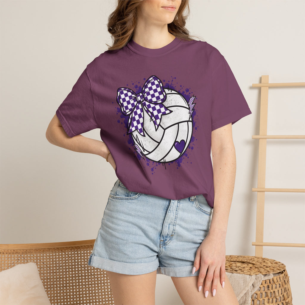Volleyball Heart Purple Bow Graphic Tee