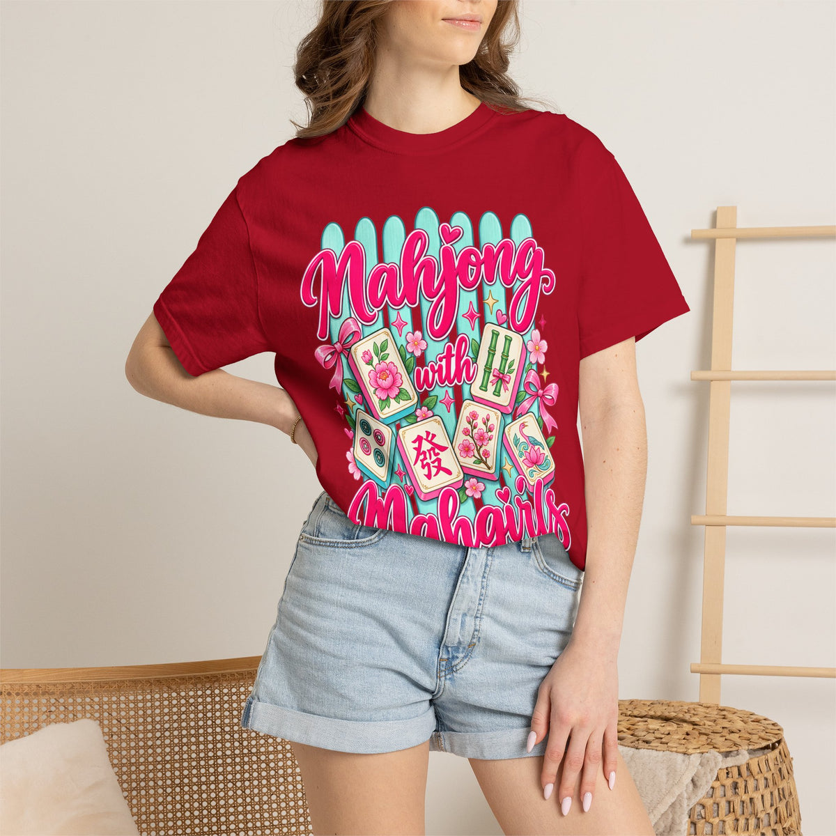 Mahjong with Mahgirls T-Shirt — Cute Floral Mahjong Tiles Tee for Mahjong Lovers