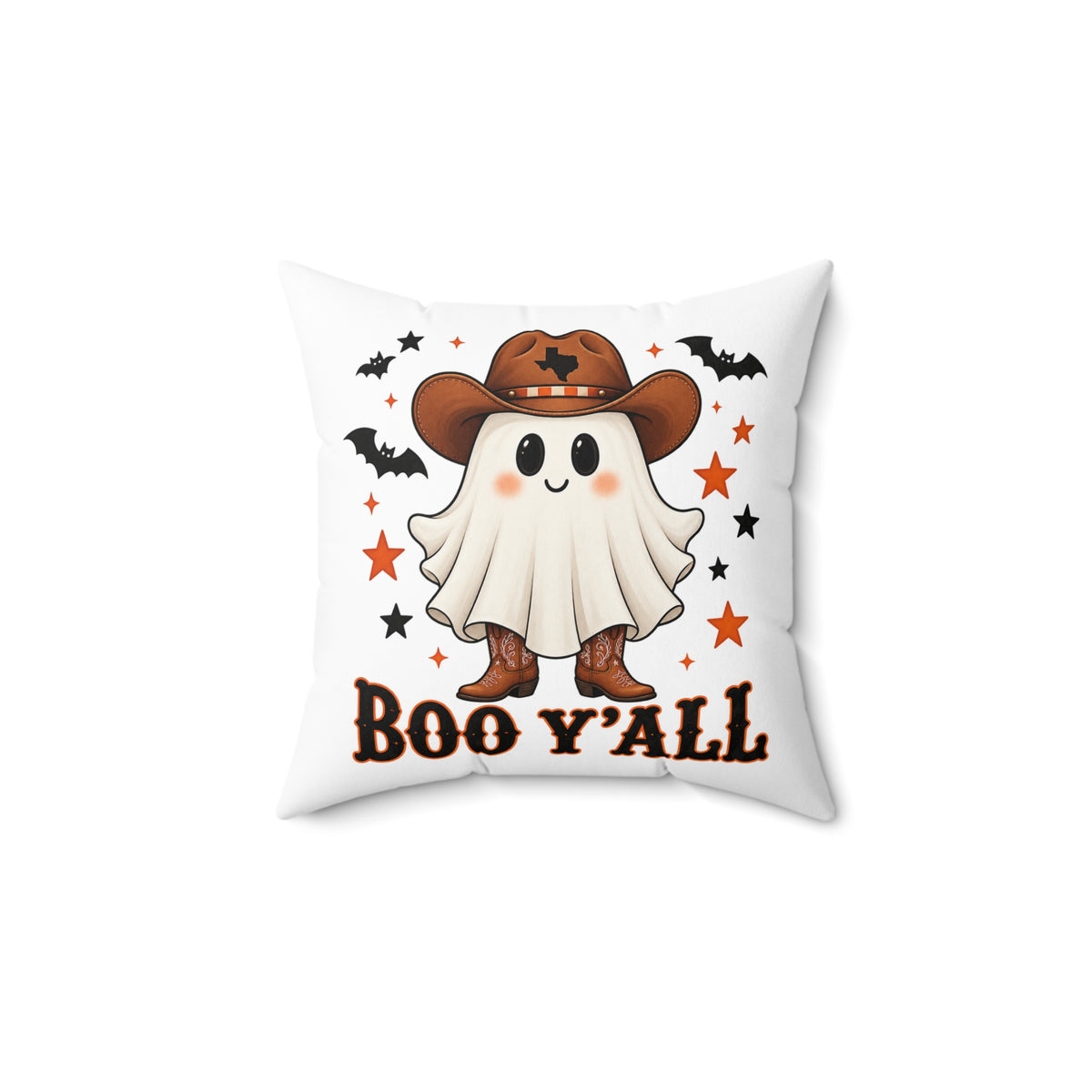 Halloween & Christmas Ghost Cowboy Pillow – “Boo Y'all” / “Merry Y'all” Decorative Throw Pillow