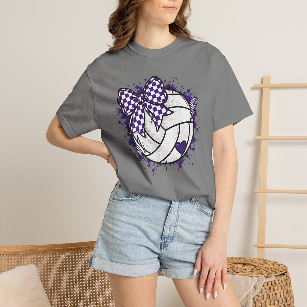 Volleyball Heart Purple Bow Graphic Tee