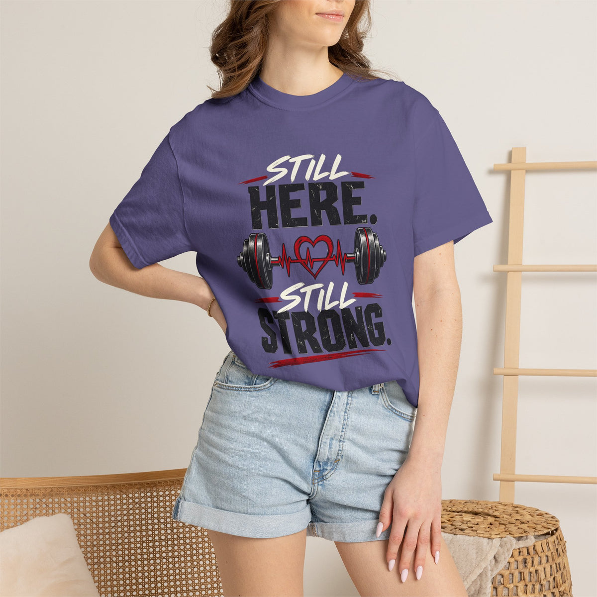 Here Strong Weightlifting TShirt Fitness Gym Graphic Tee