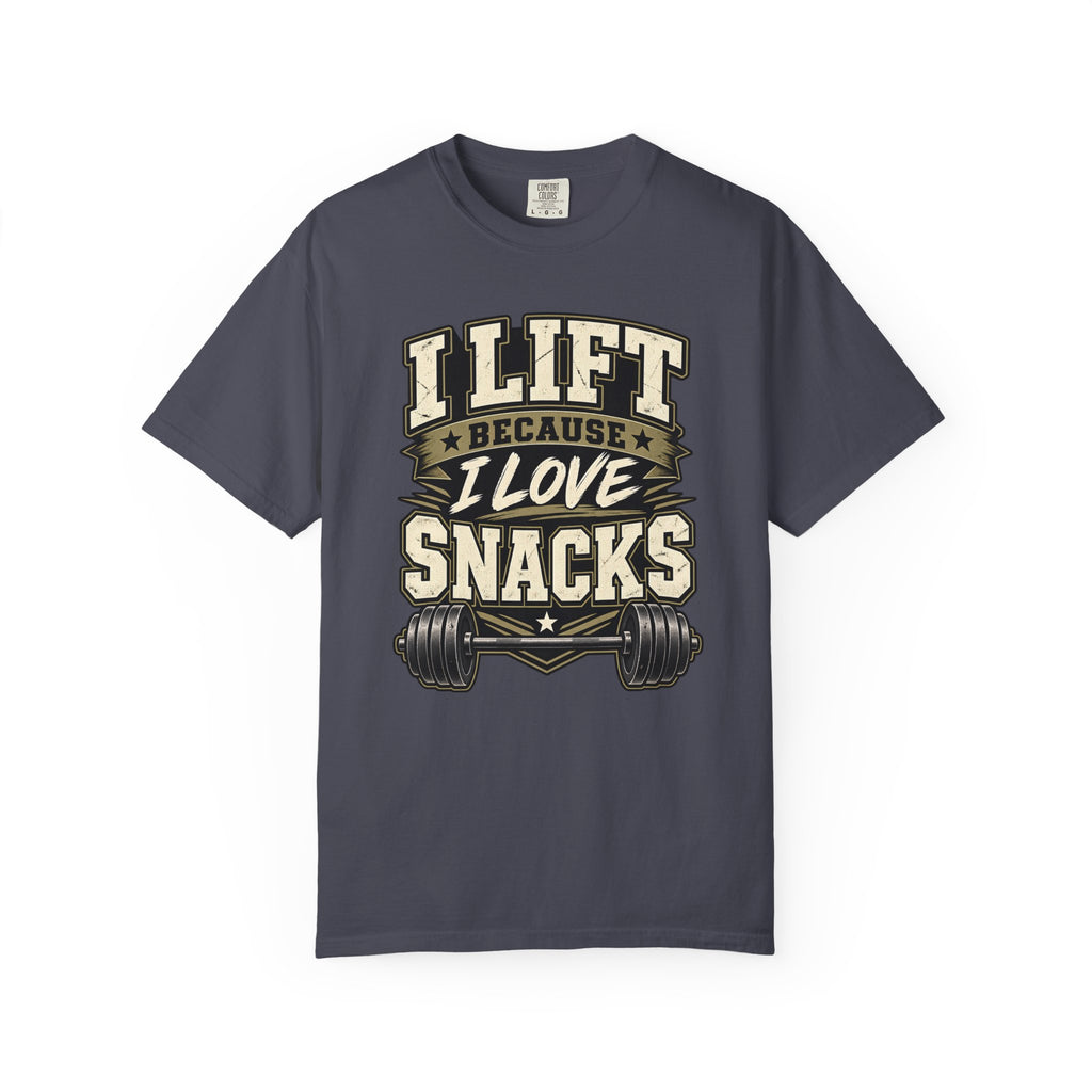 I Lift Because I Love Snacks T-Shirt — Funny Gym Weightlifting Tee