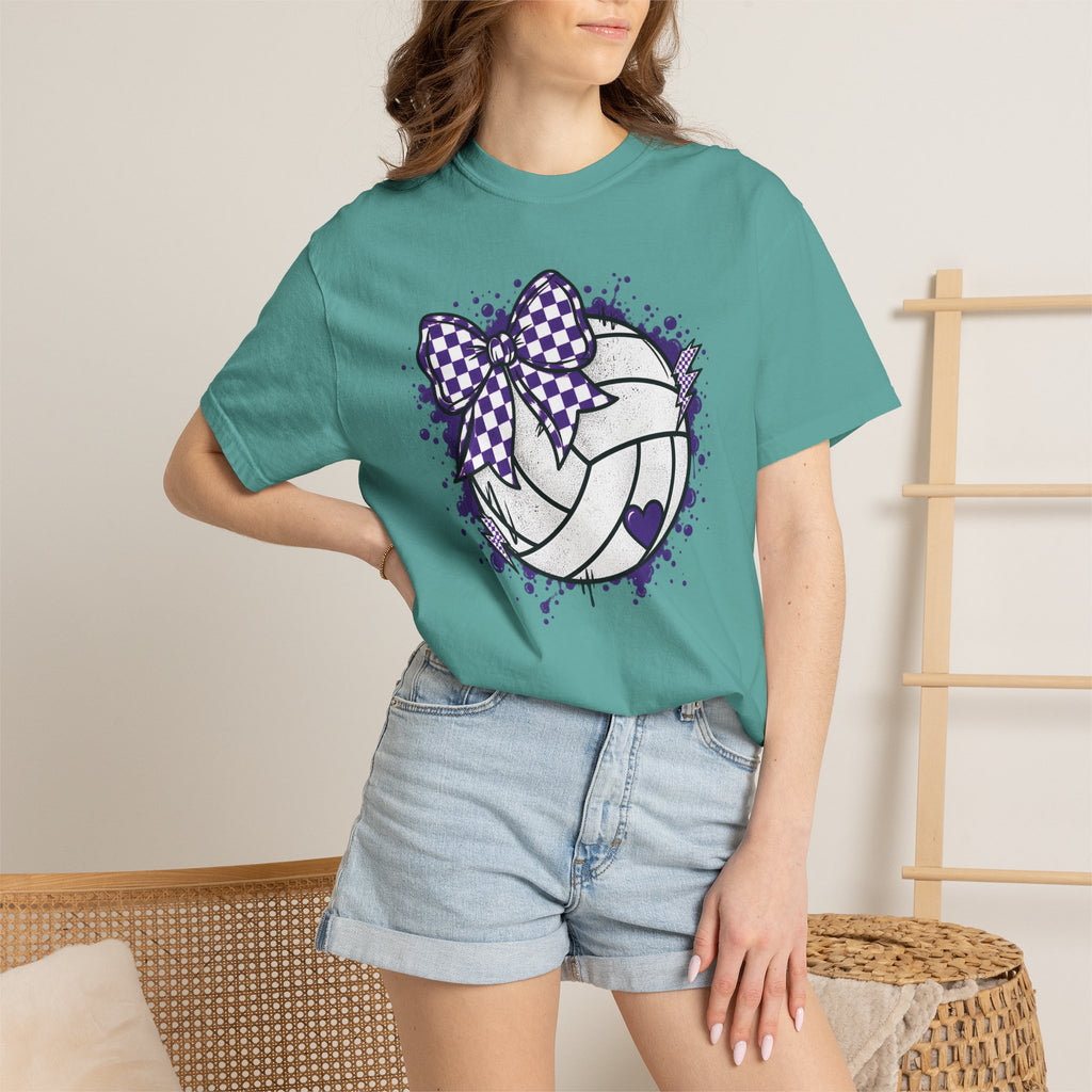 Volleyball Heart Purple Bow Graphic Tee