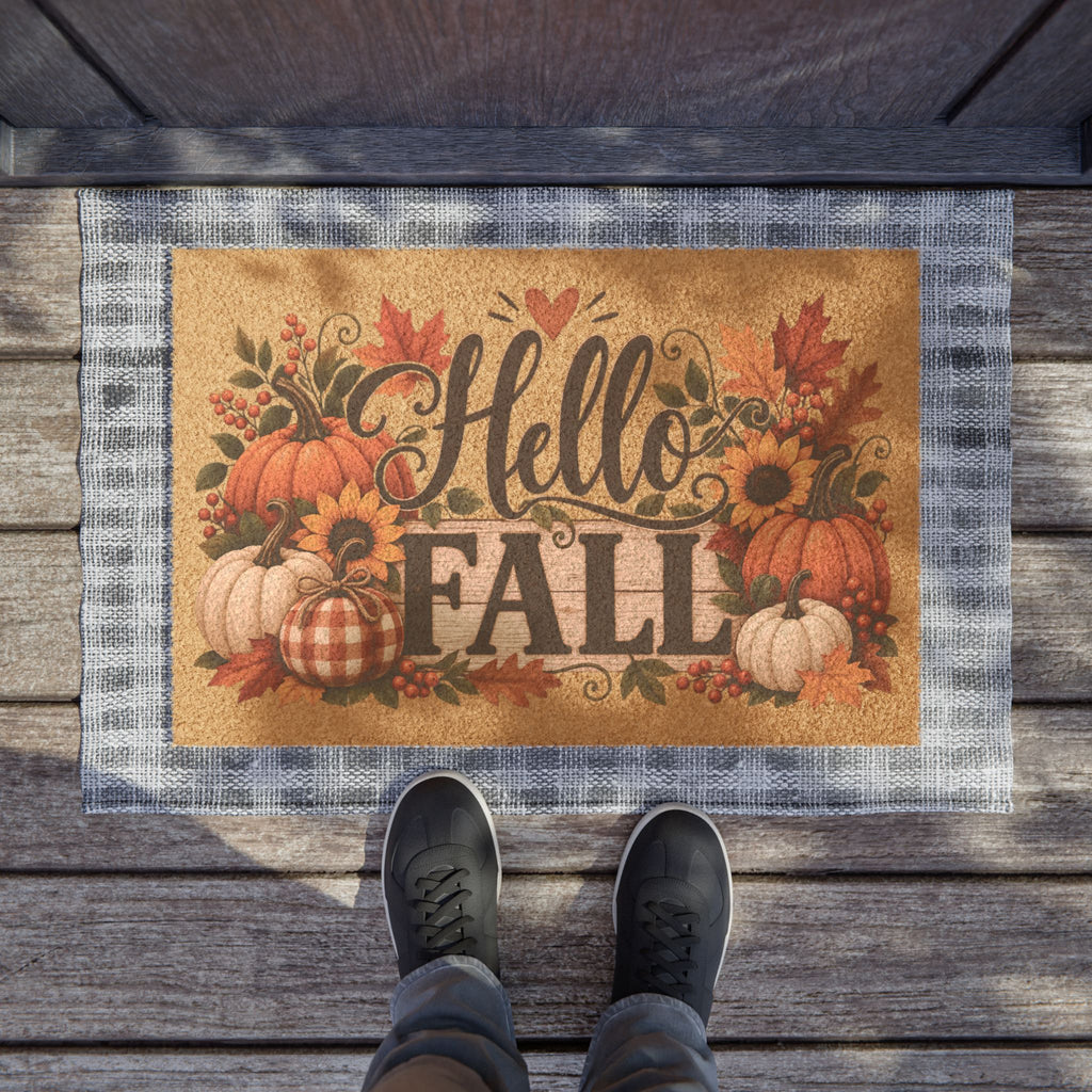 Hello Fall Doormat Autumn Pumpkins Sunflowers Welcome Mat