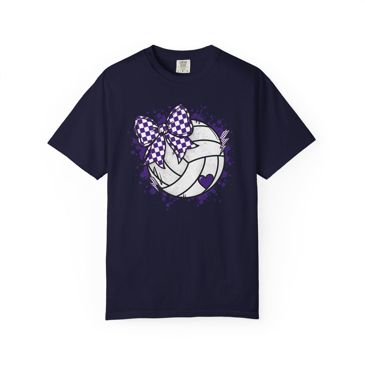 Volleyball Heart Purple Bow Graphic Tee