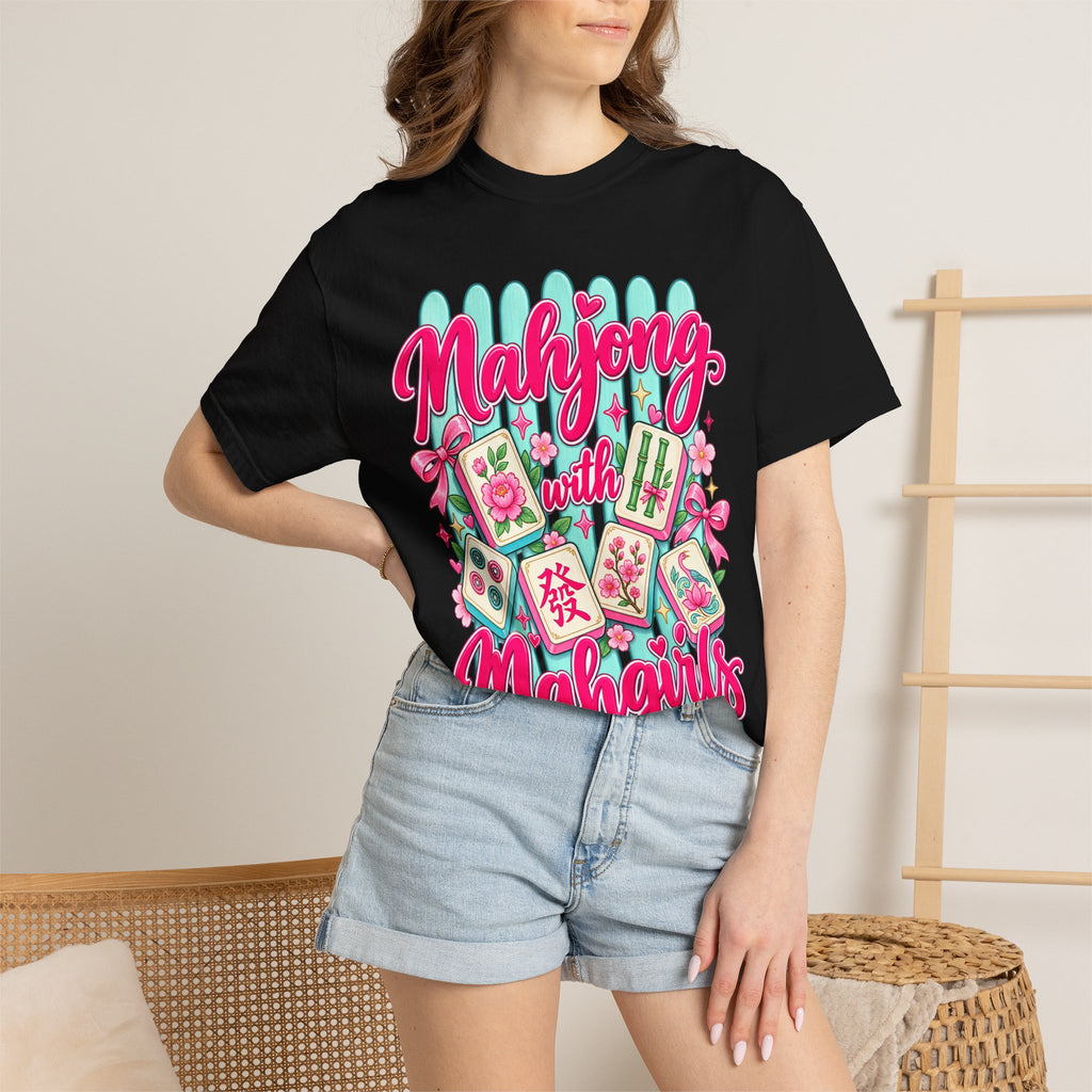 Mahjong with Mahgirls T-Shirt — Cute Floral Mahjong Tiles Tee for Mahjong Lovers