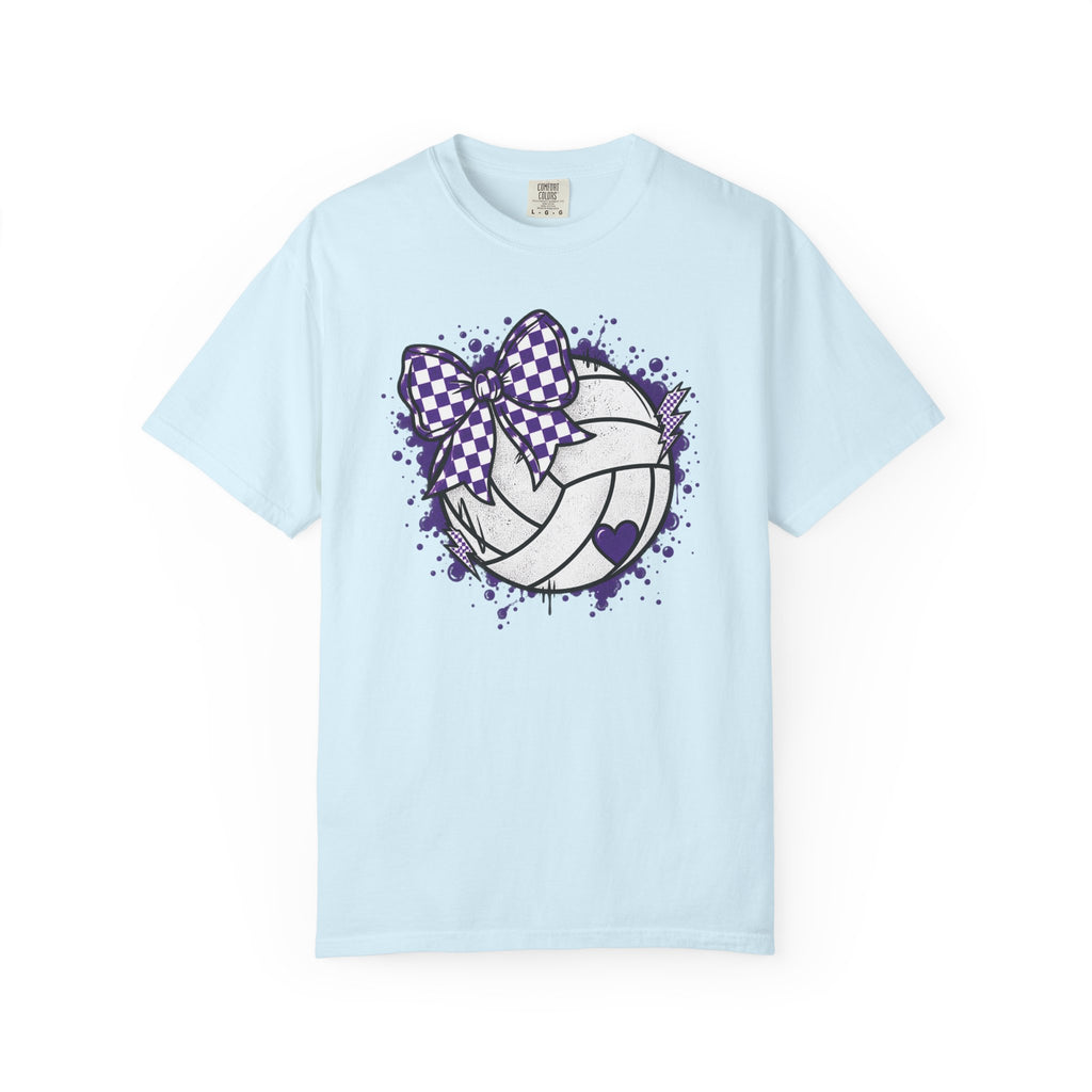 Volleyball Heart Purple Bow Graphic Tee