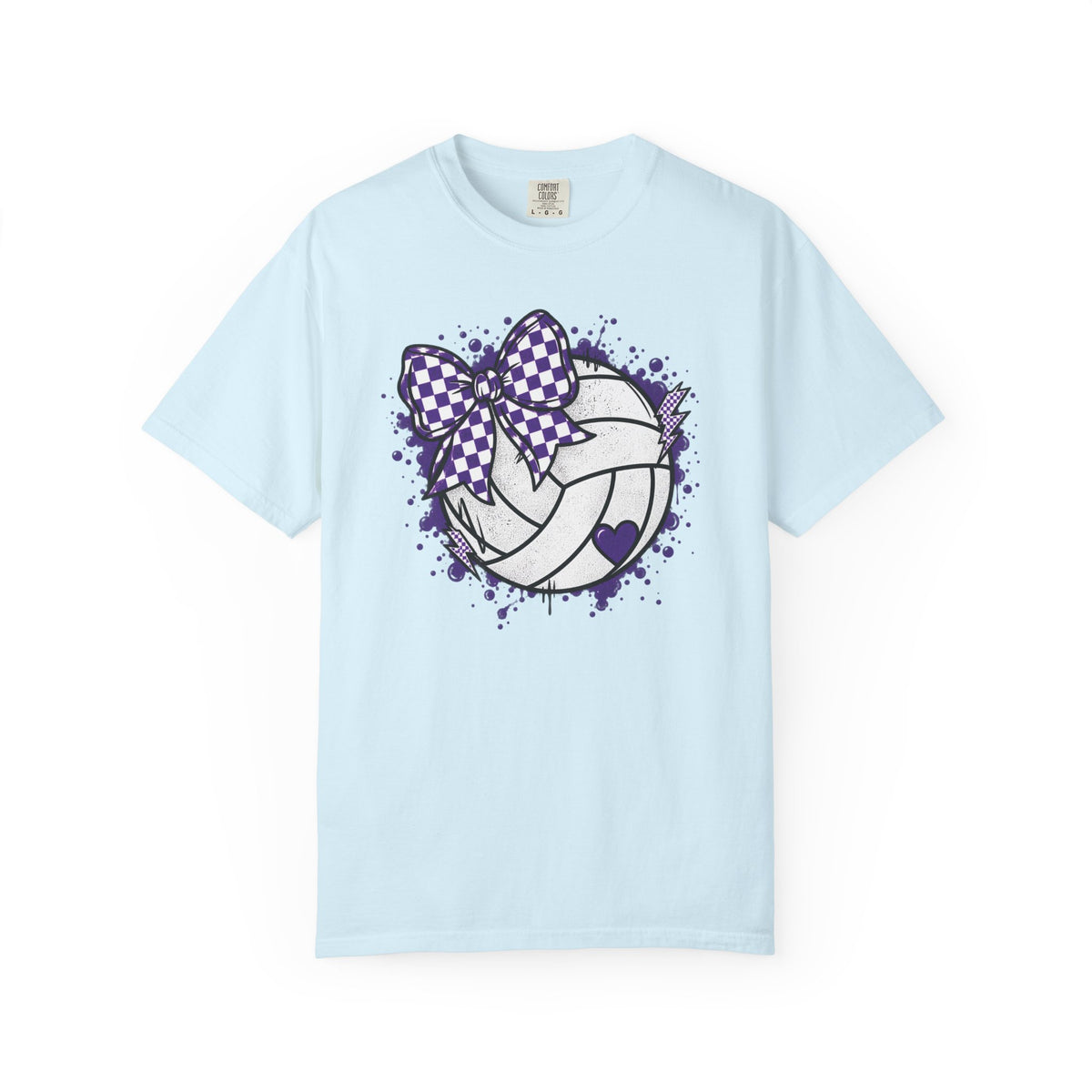 Volleyball Heart Purple Bow Graphic Tee