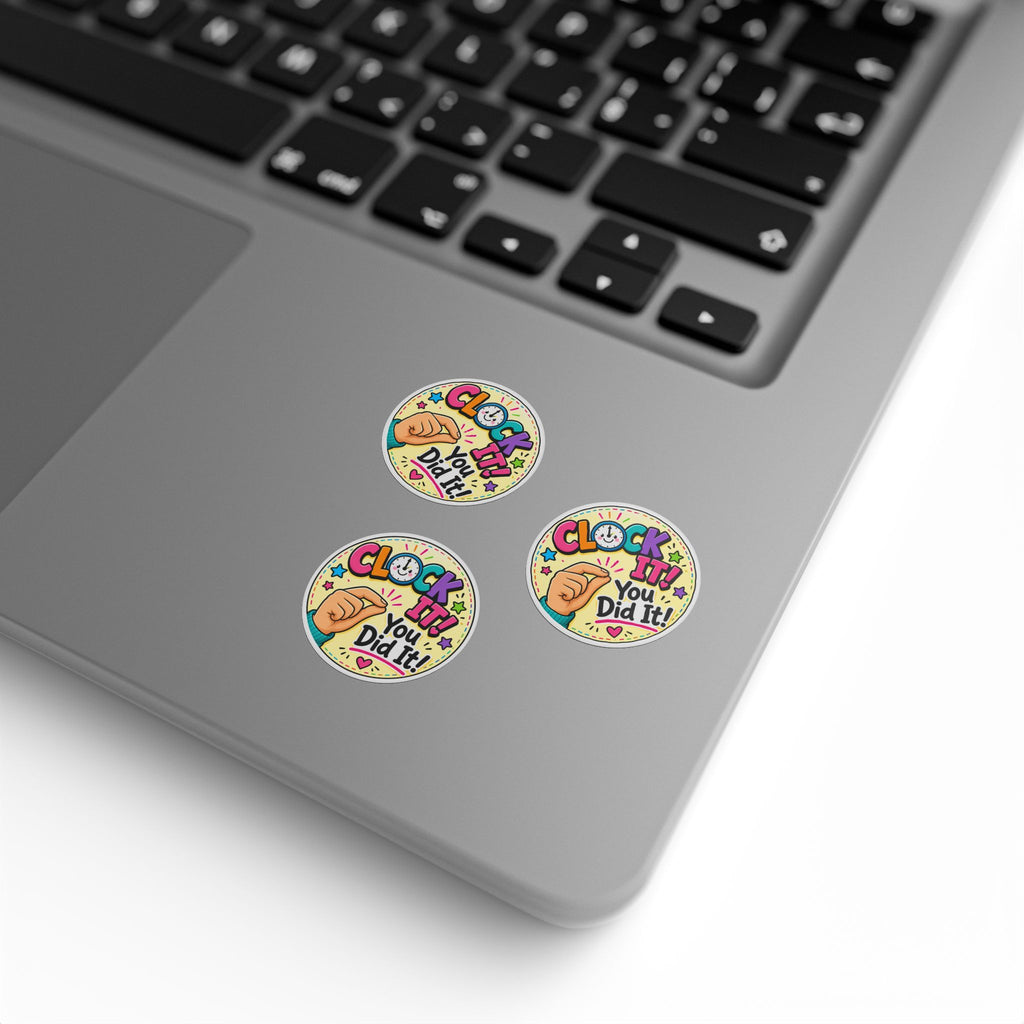 Round Reward Stickers — “Clock It! You Did It!” Positive Reinforcement Label Rolls