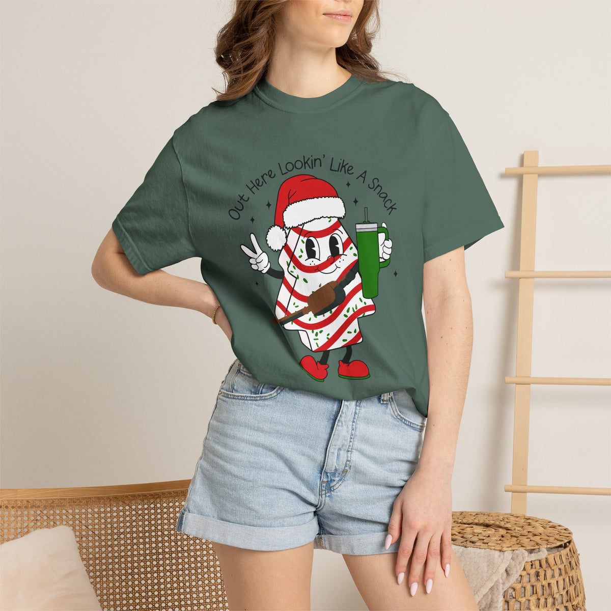 Retro Holiday T-Shirt — Out Here Lookin Like A Snack Santa Cookie Design