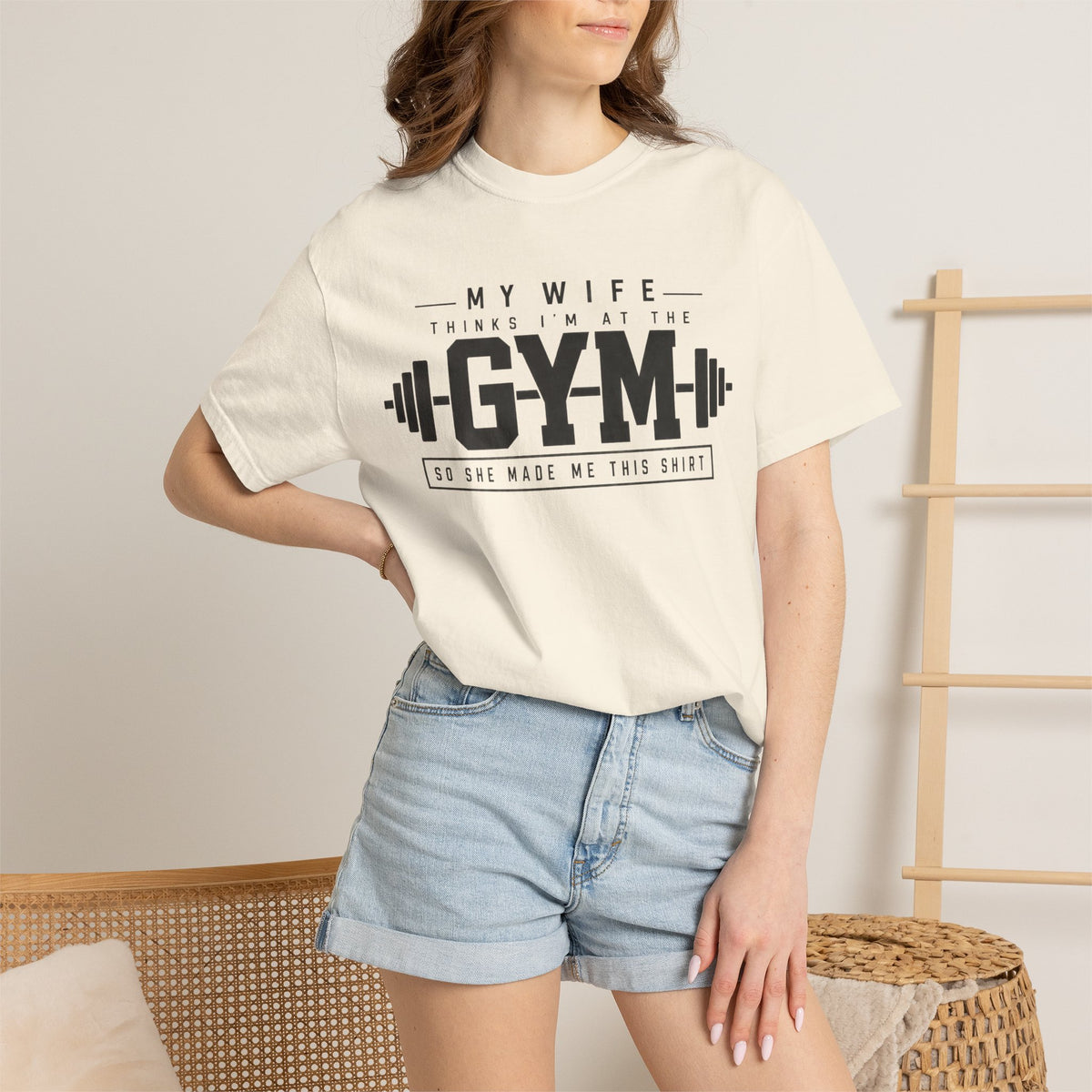My Wife Thinks I’m at the Gym TShirt  Funny Weightlifting Husband Tee