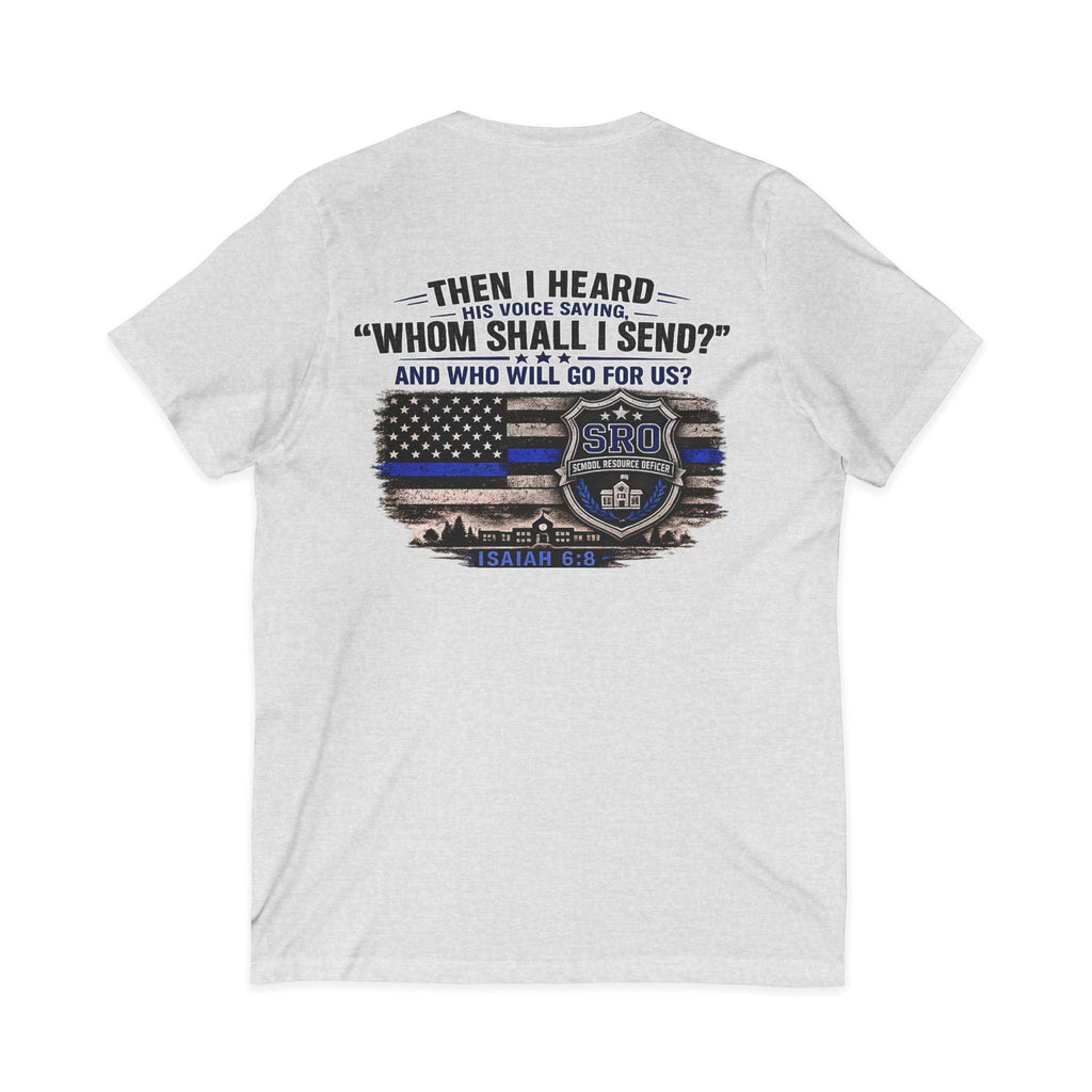 SPOUSE SRO V-Neck Tee — "Then I Heard His Voice Saying Whom Shall I Send"