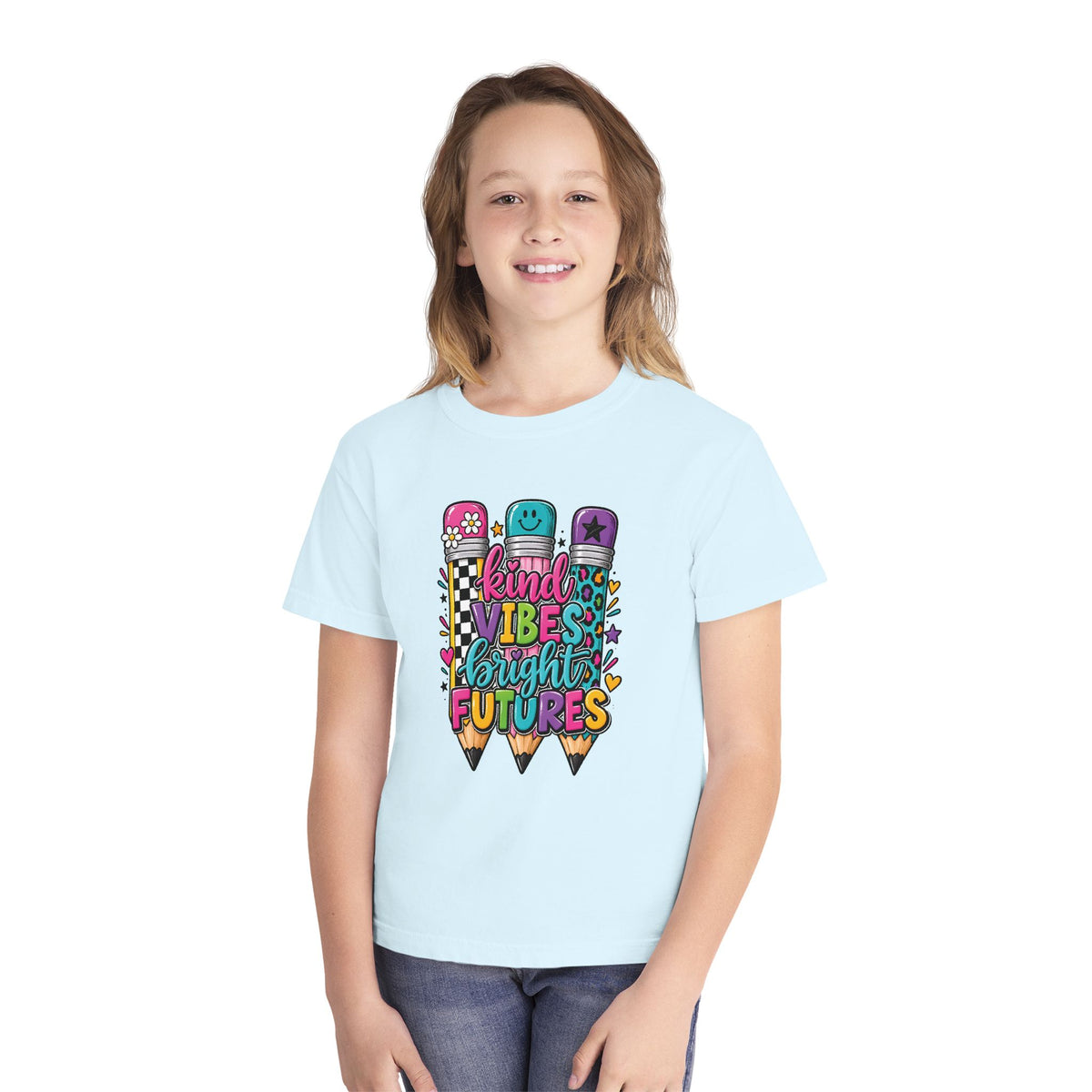 "Kind Vibes Bright Futures" Colorful Pencil Graphic Tee
