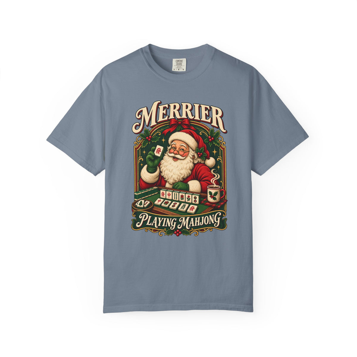 Merrier Playing Mahjong Vintage Santa Holiday Tee