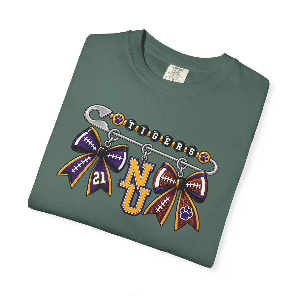 Safety Pin Charm TShirt Purple Gold Cheer Ribbon Design